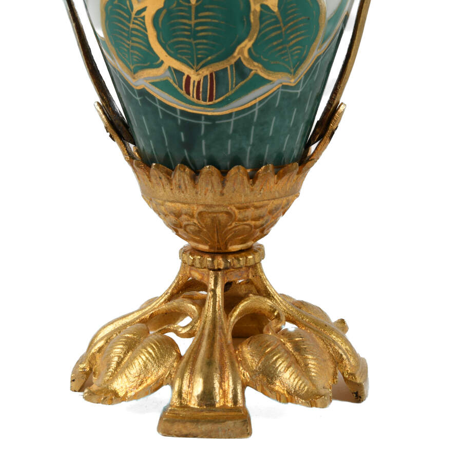 Antique Danish Pair of Art Nouveau Gilt Metal and Porcelain Vases-5