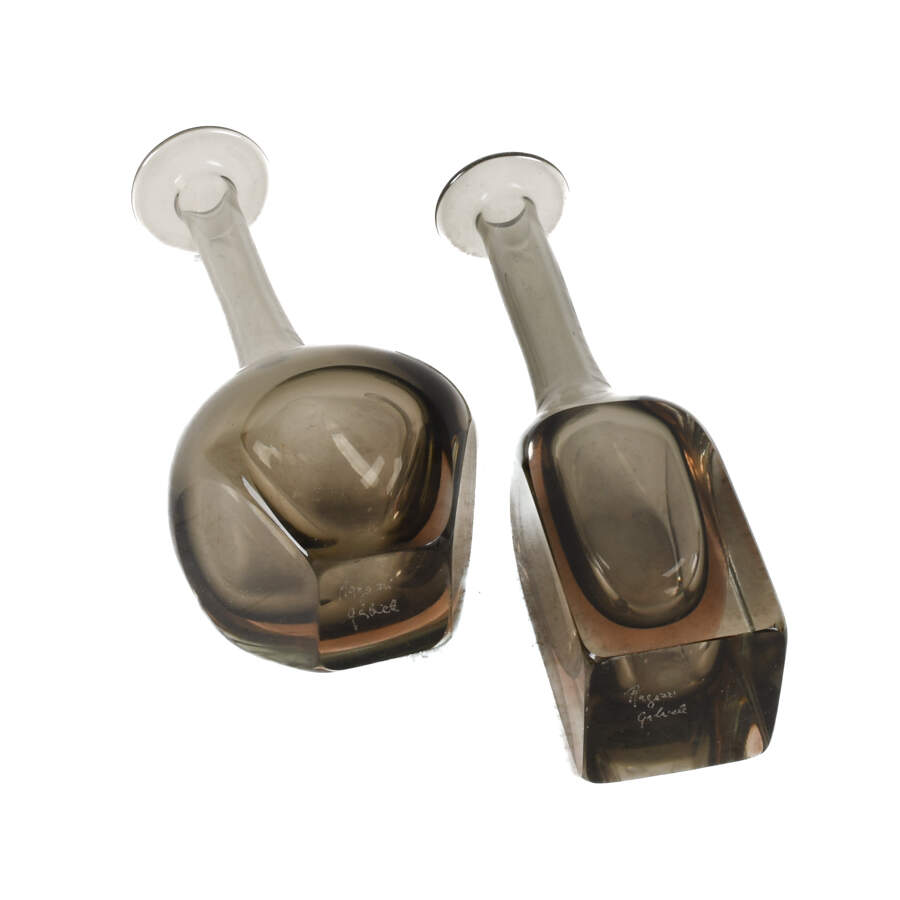 Pair of Smoky Gray Vases Signed by Ragazzi Gabriele-5