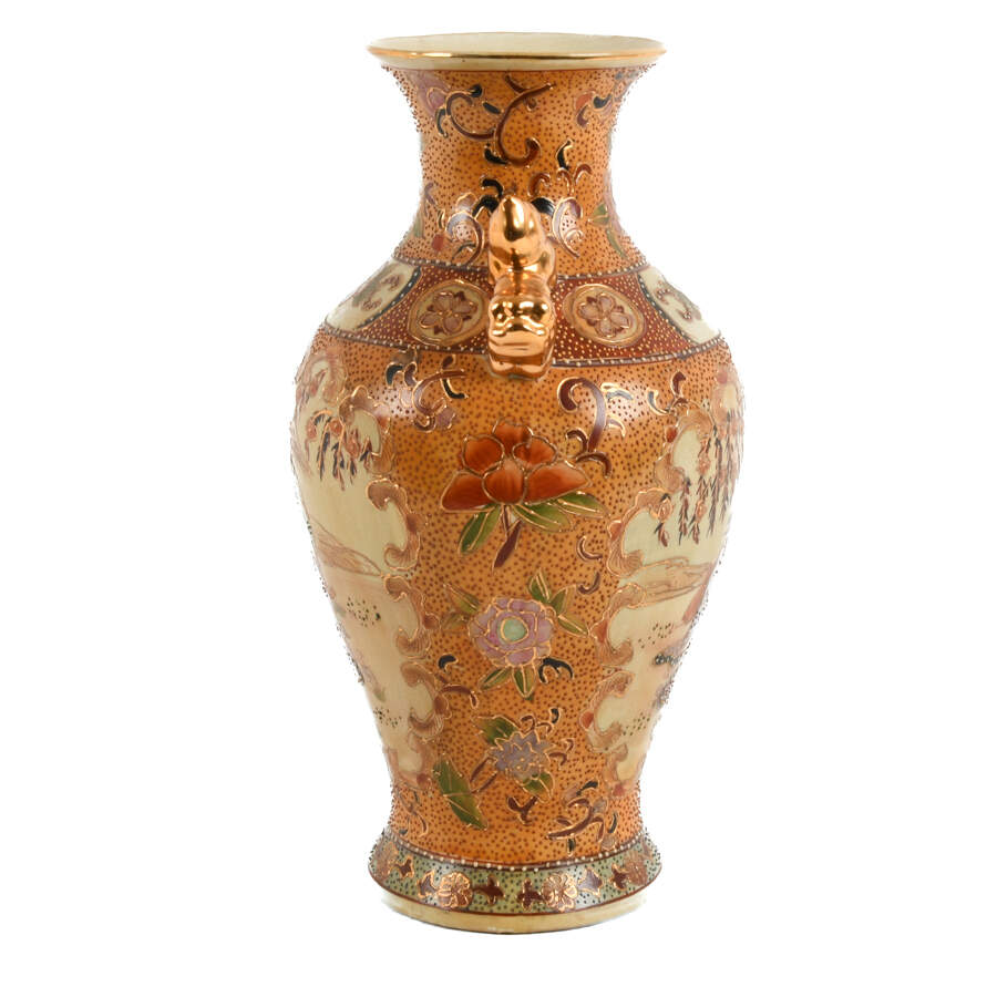 Chinese Gilded Royal Satsuma Handled Vase-4