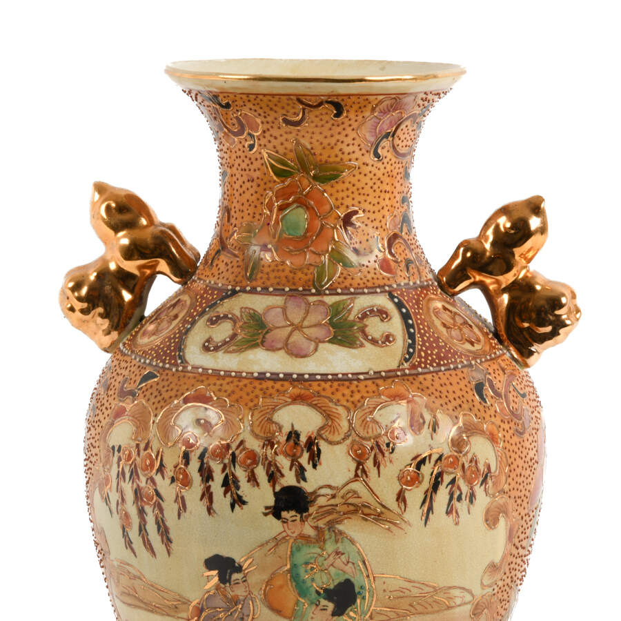 Chinese Gilded Royal Satsuma Handled Vase-2