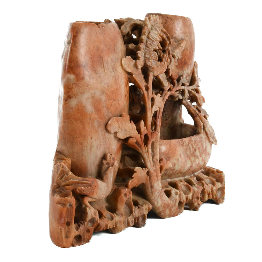 Chinese Carved Soapstone Double Brush Pot-6