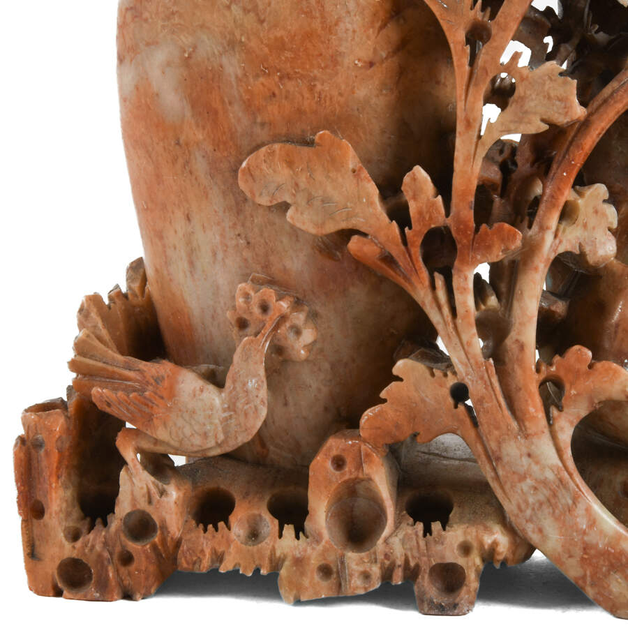 Chinese Carved Soapstone Double Brush Pot-2