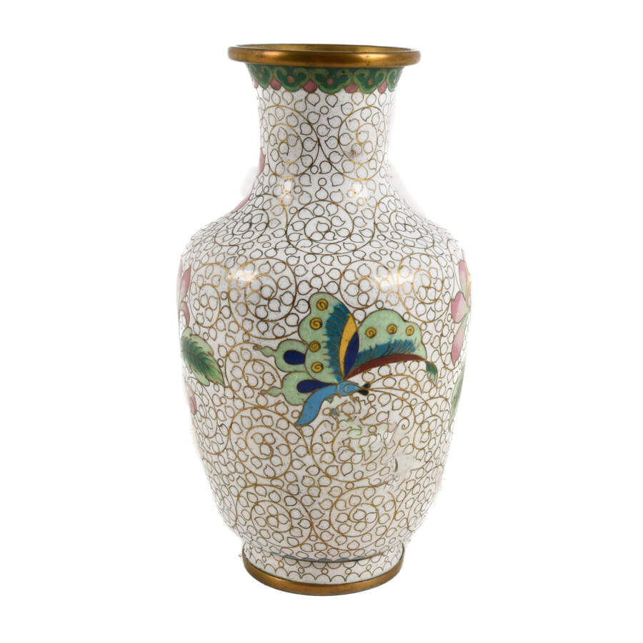 White Chinese Cloisonné Enamel Vase-5