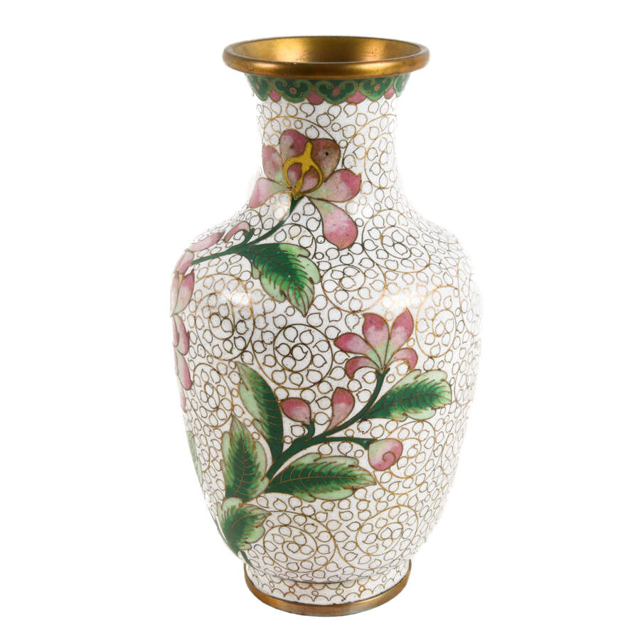White Chinese Cloisonné Enamel Vase-4