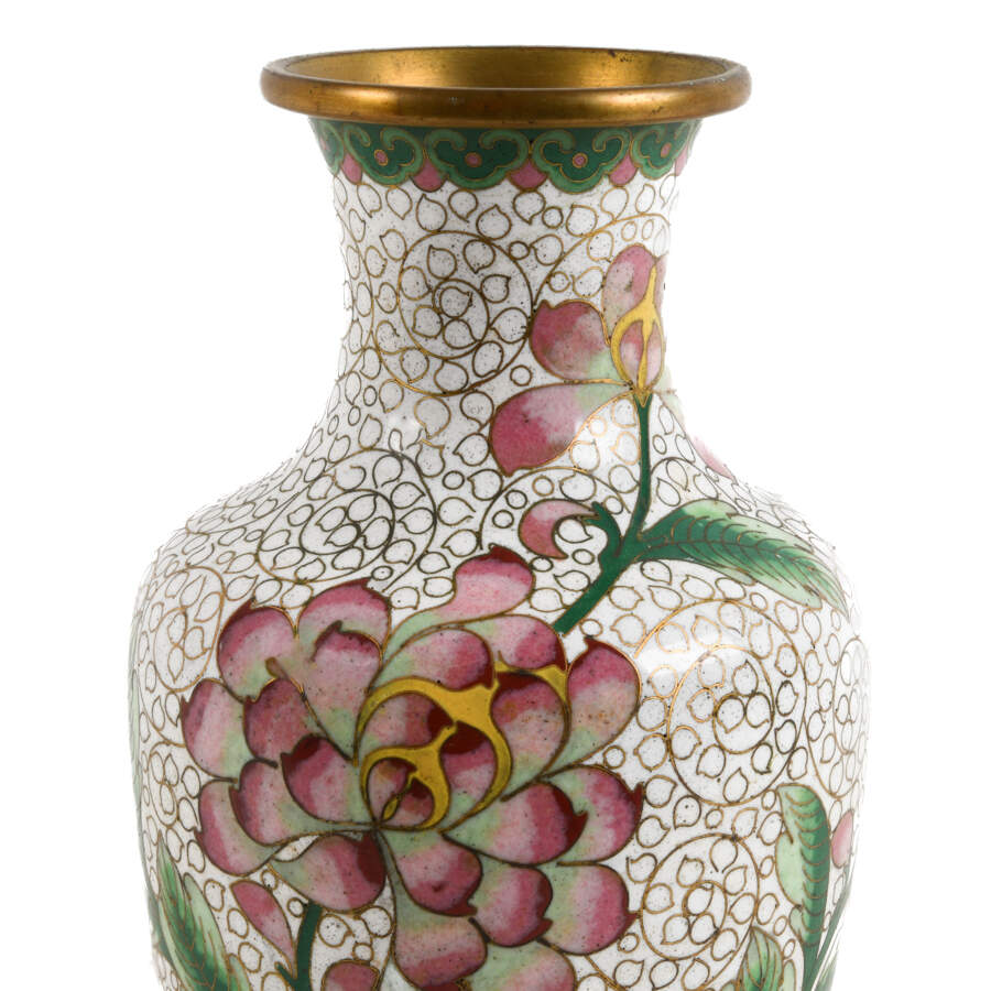 White Chinese Cloisonné Enamel Vase-2