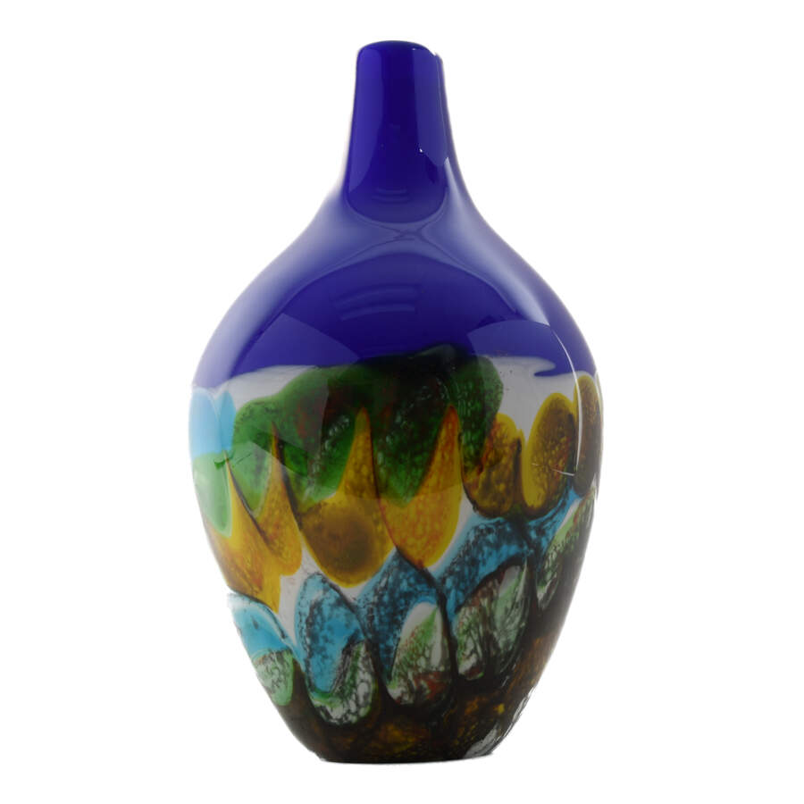 Cobalt and Abstract Design Art Glass Vase-2