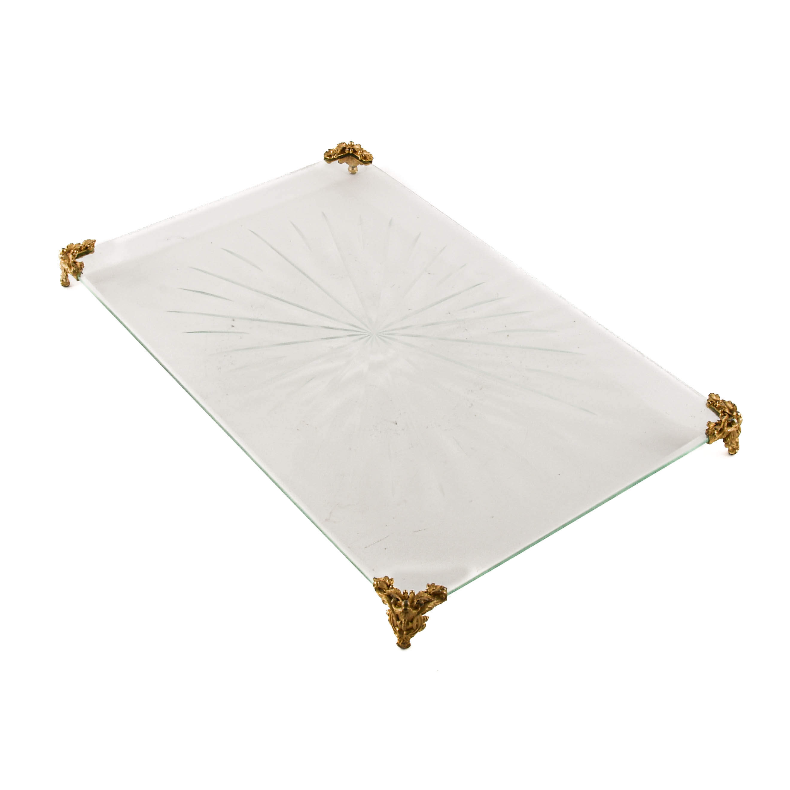 Crystal and Brass Footed Dresser Tray Plateau-3