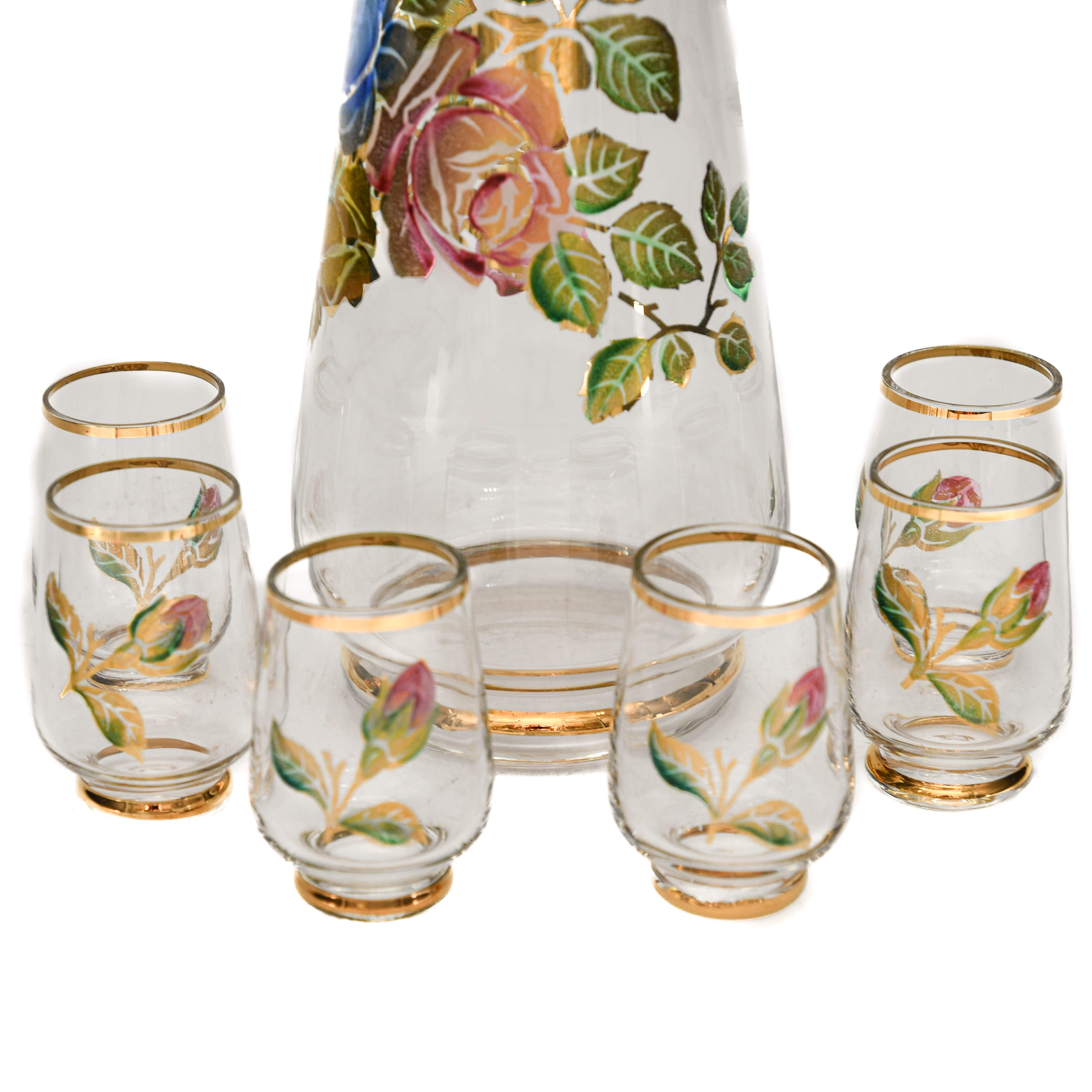 Hand-Painted Glass Decanter Set with Five Shot Glasses-2