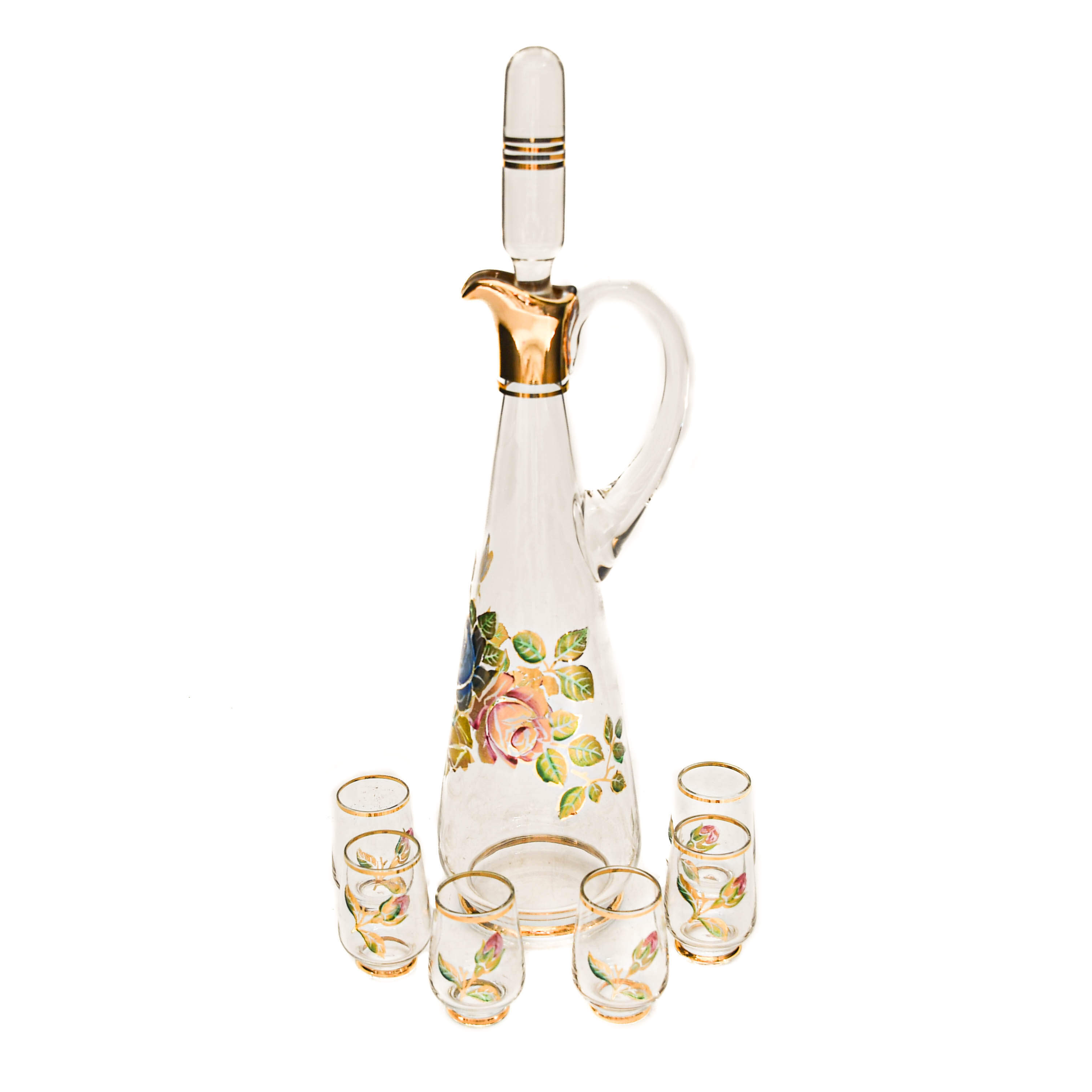 Hand-Painted Glass Decanter Set with Five Shot Glasses-1