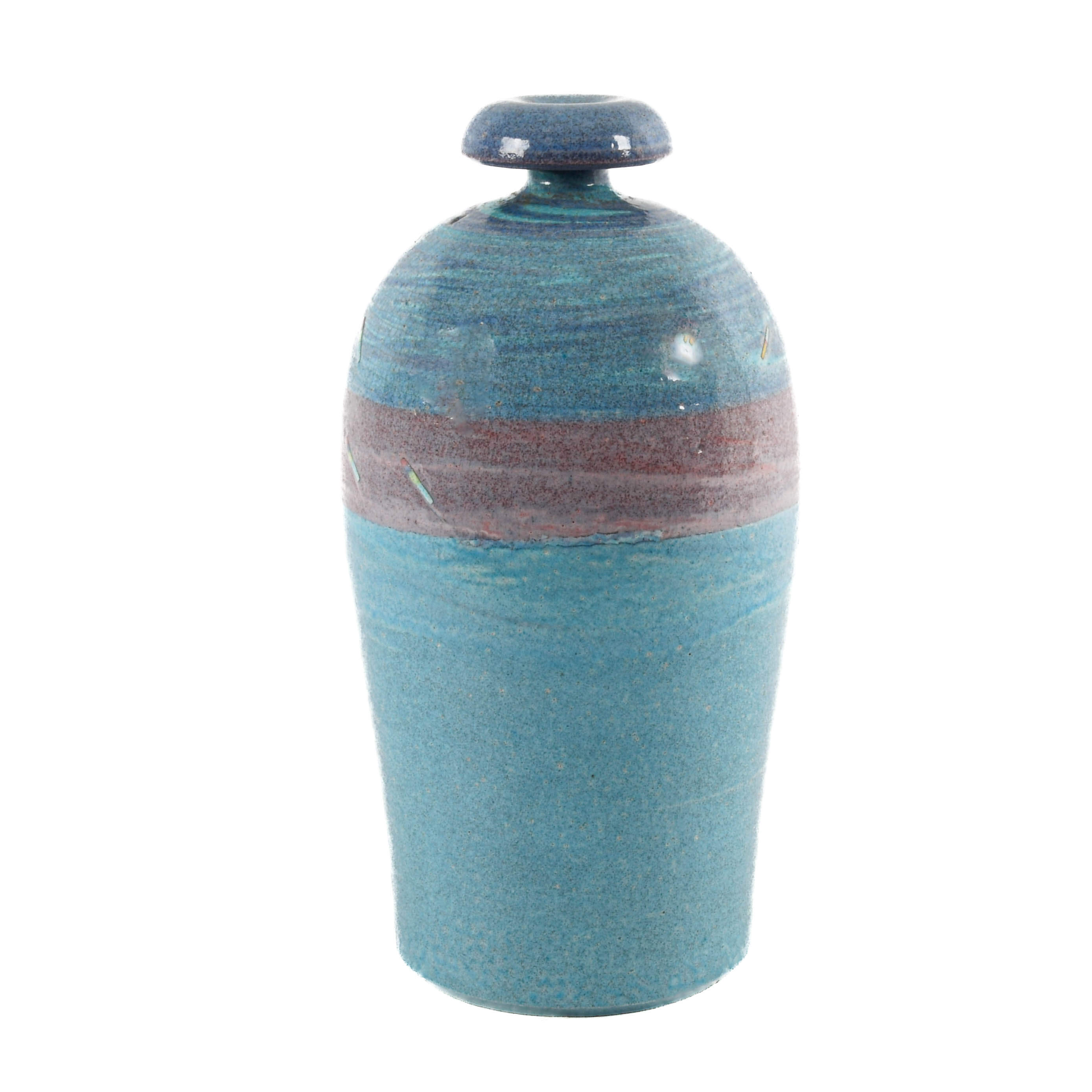 Signed Dick Studley Light Blue Glazed Pottery Vase-3