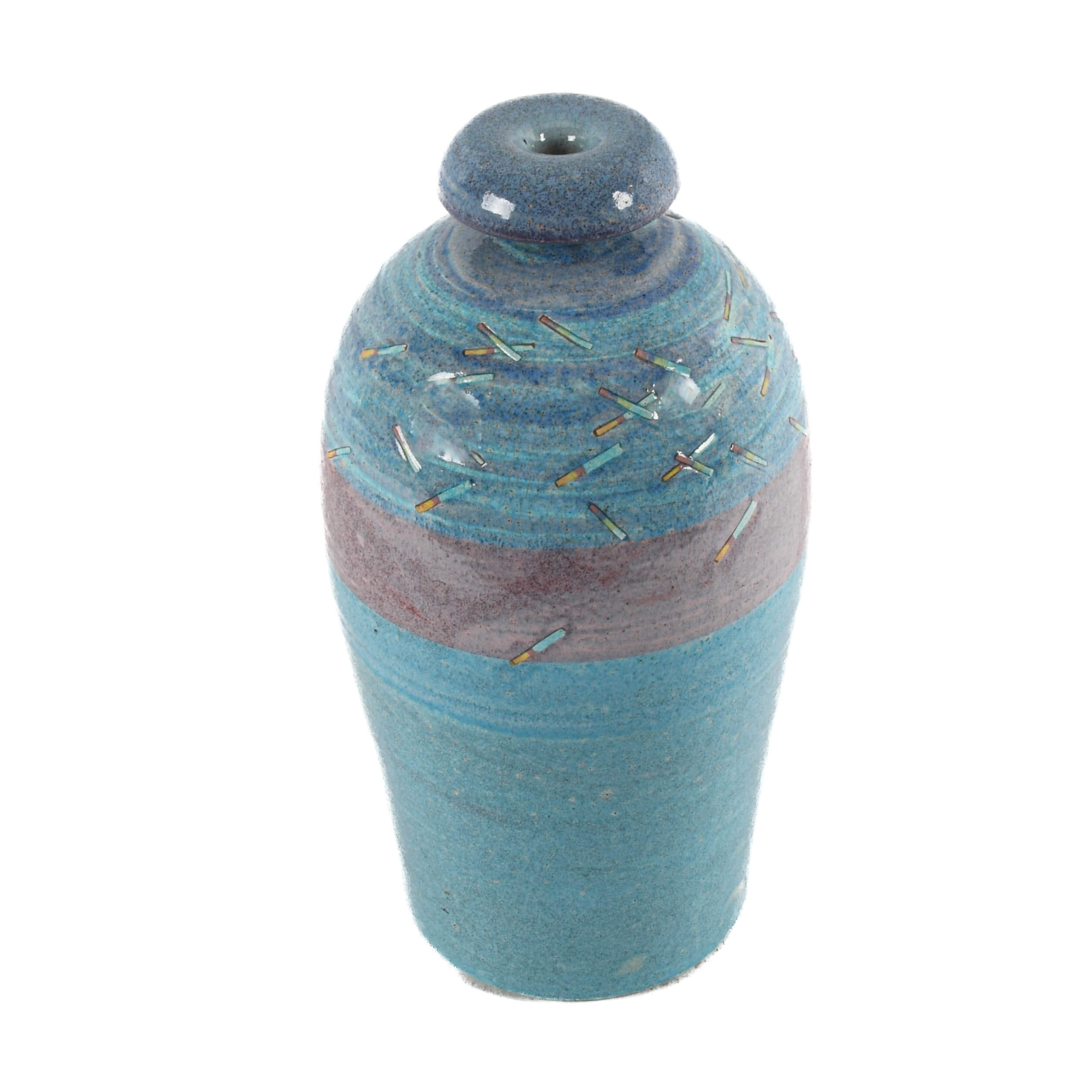 Signed Dick Studley Light Blue Glazed Pottery Vase-2
