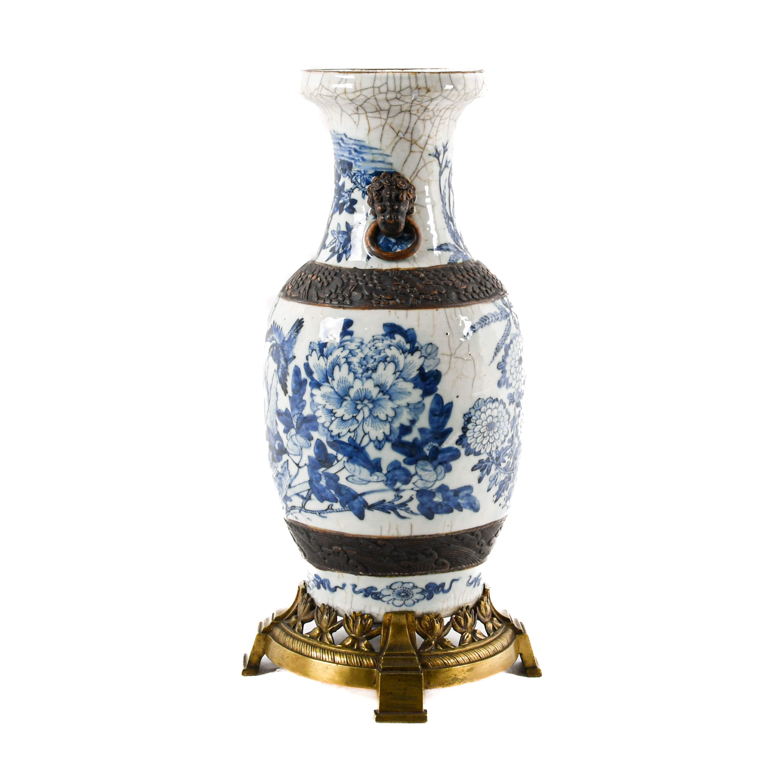 Chinese Blue and White Vase on Gilt Base-1