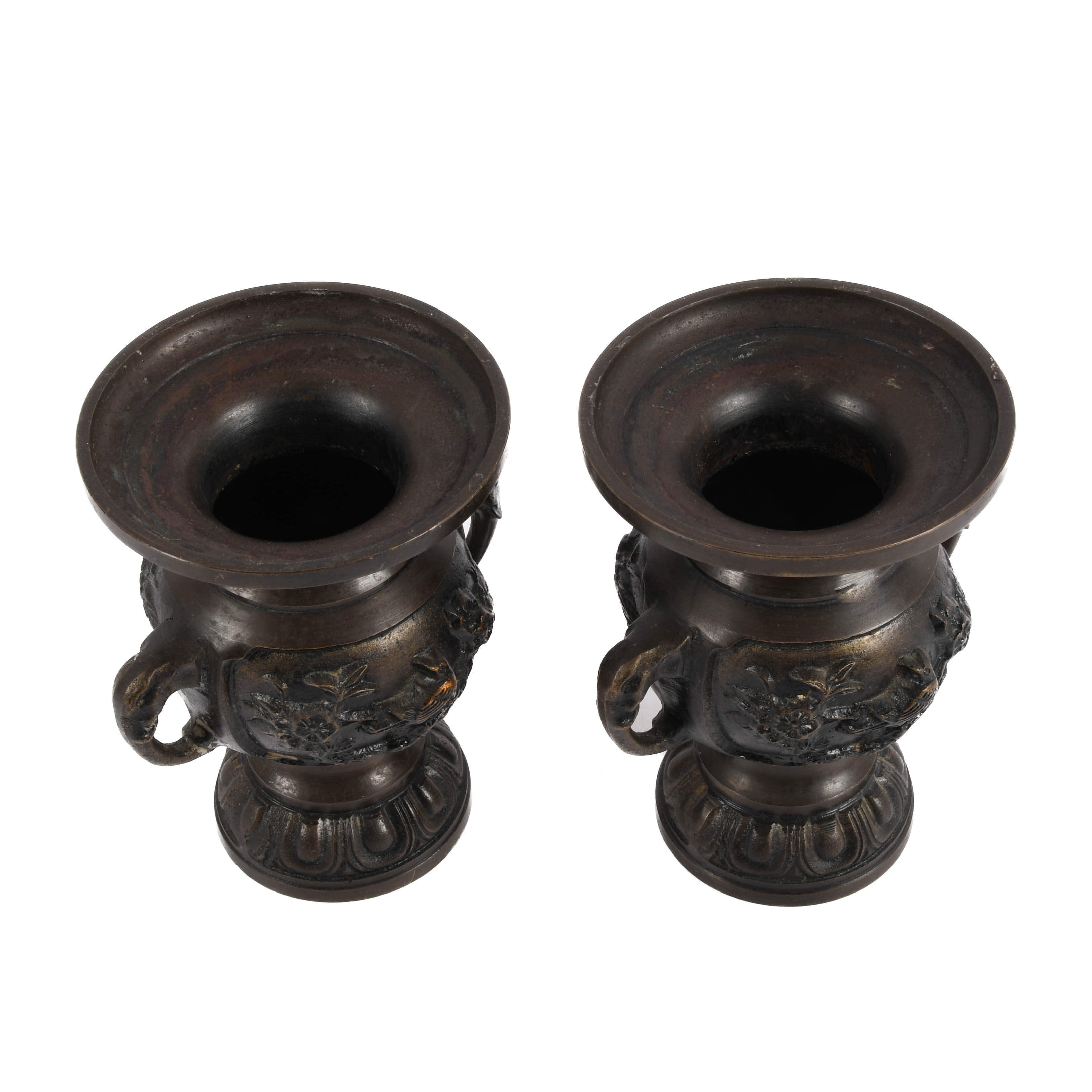 Pair of Miniature Bronze Japanese Altar Vases-4