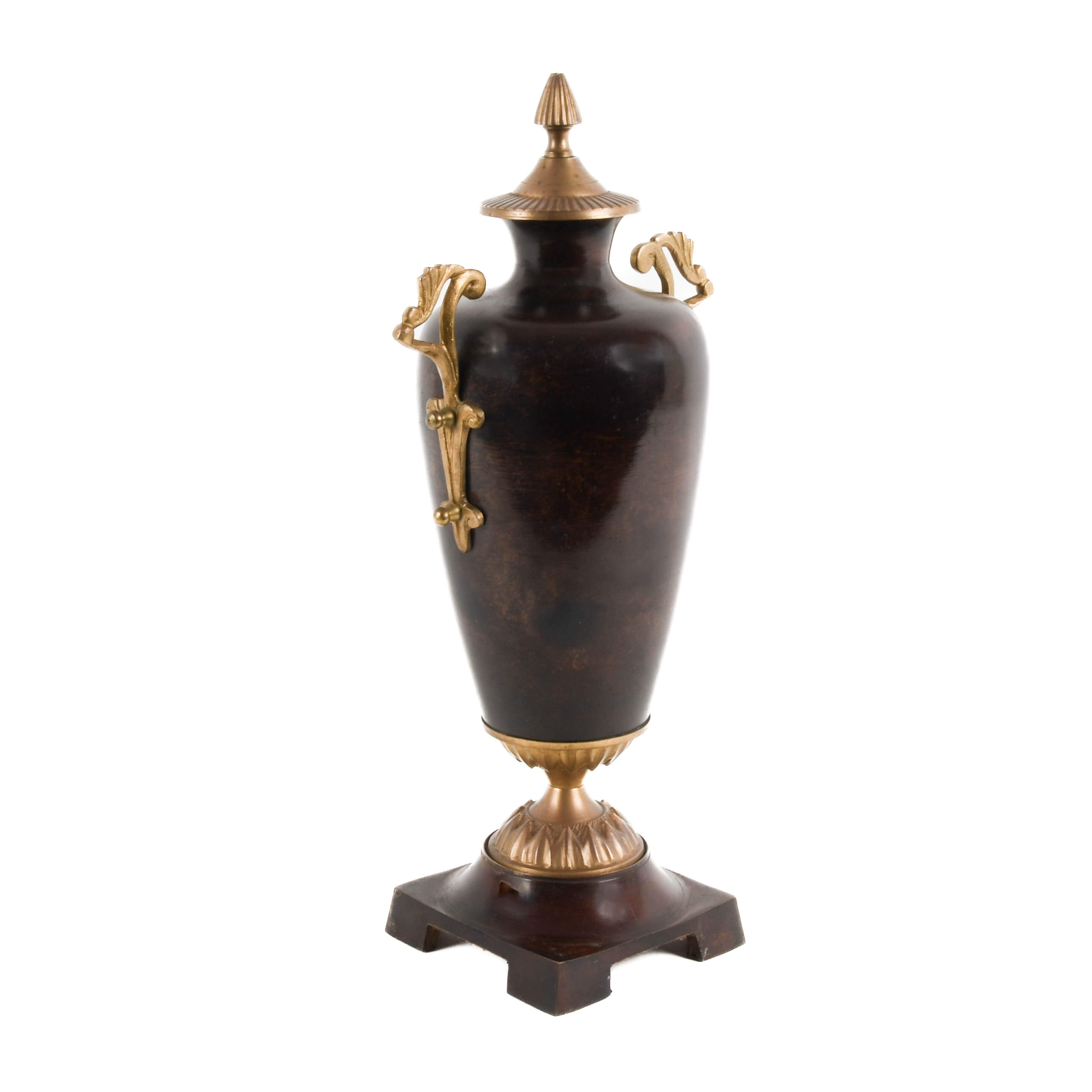 Traditional Tortoiseshell Finish Brass Decorative Urn on Base-5