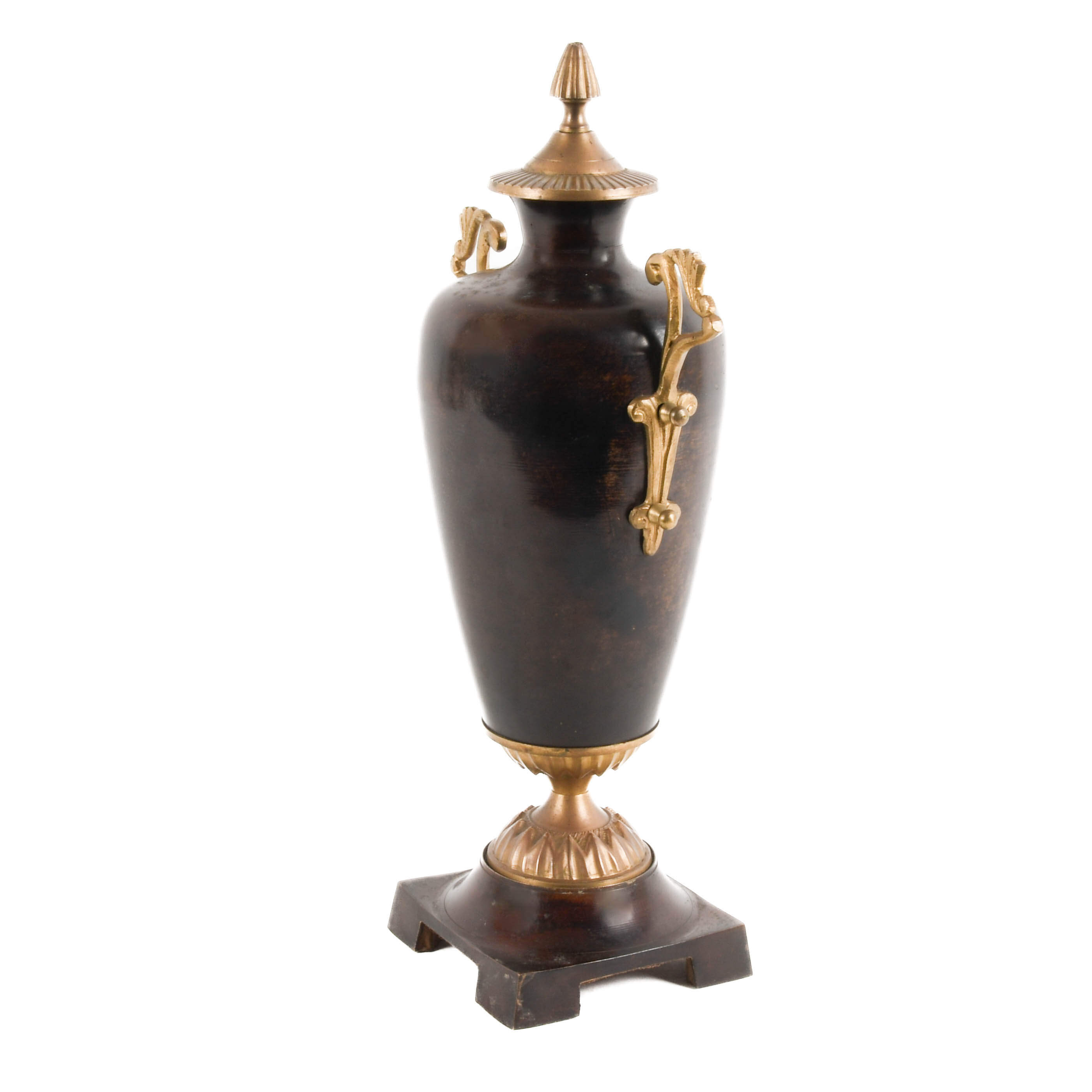 Traditional Tortoiseshell Finish Brass Decorative Urn on Base-4