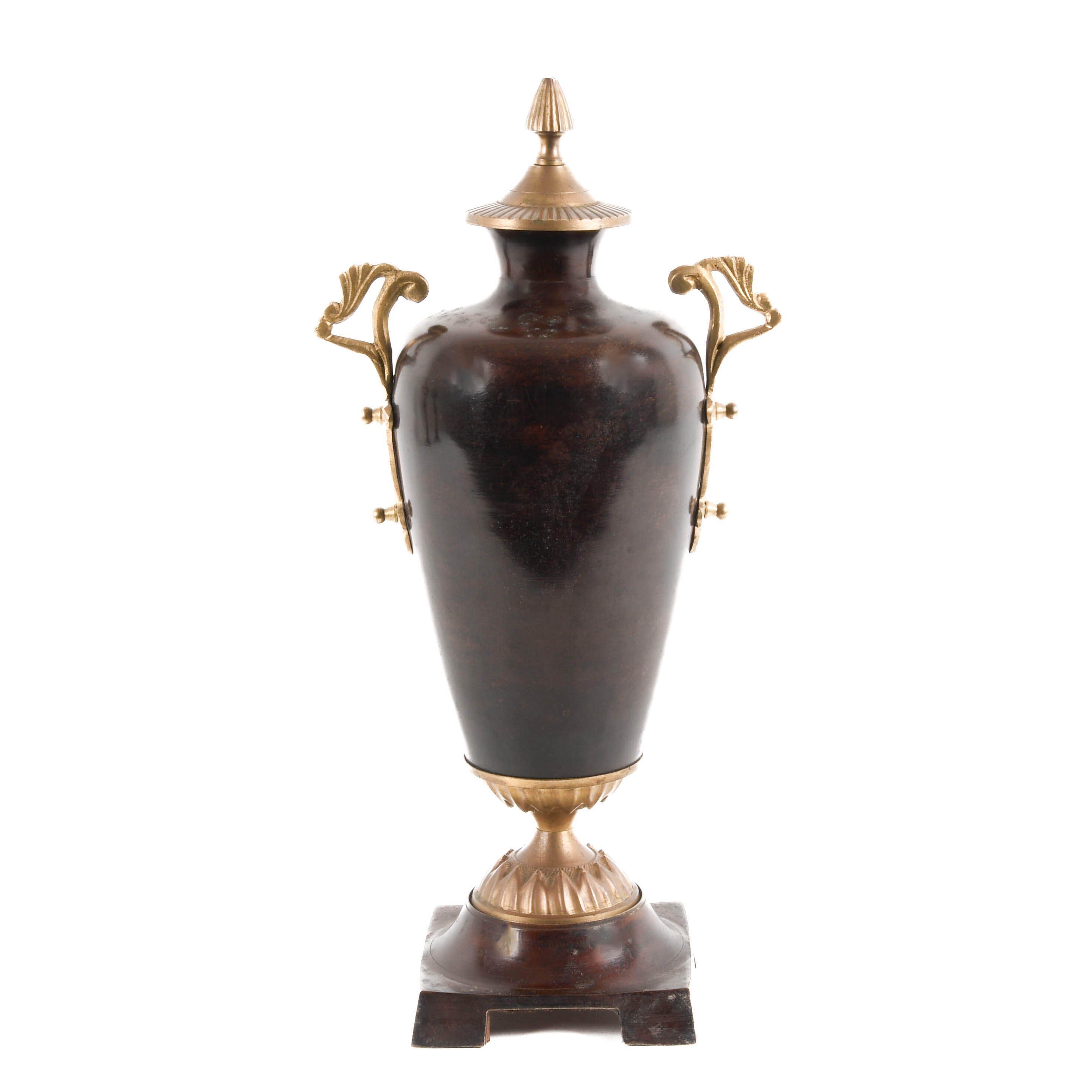 Traditional Tortoiseshell Finish Brass Decorative Urn on Base-1