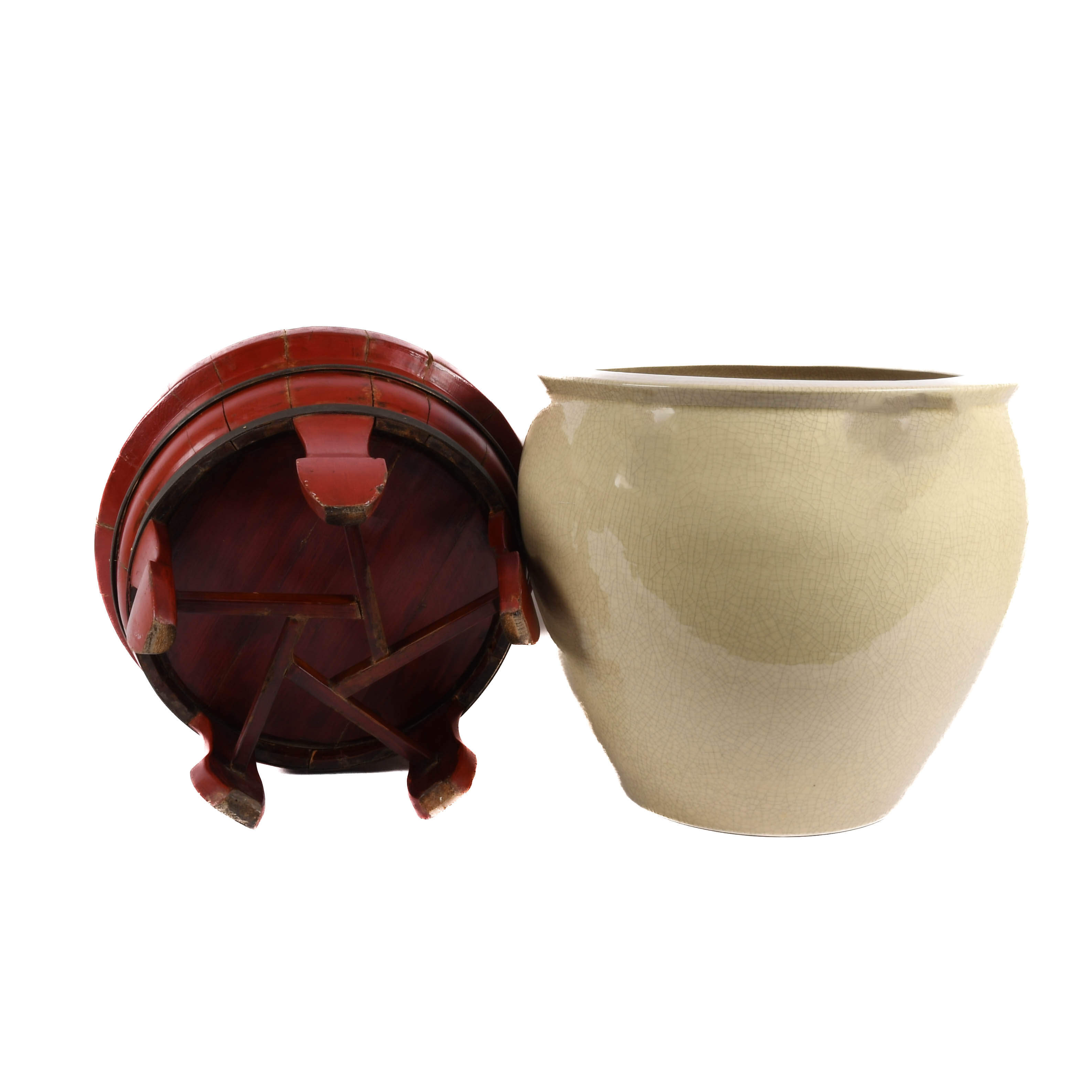 Large Ceramic Fishbowl Planter on Wood Stand-6