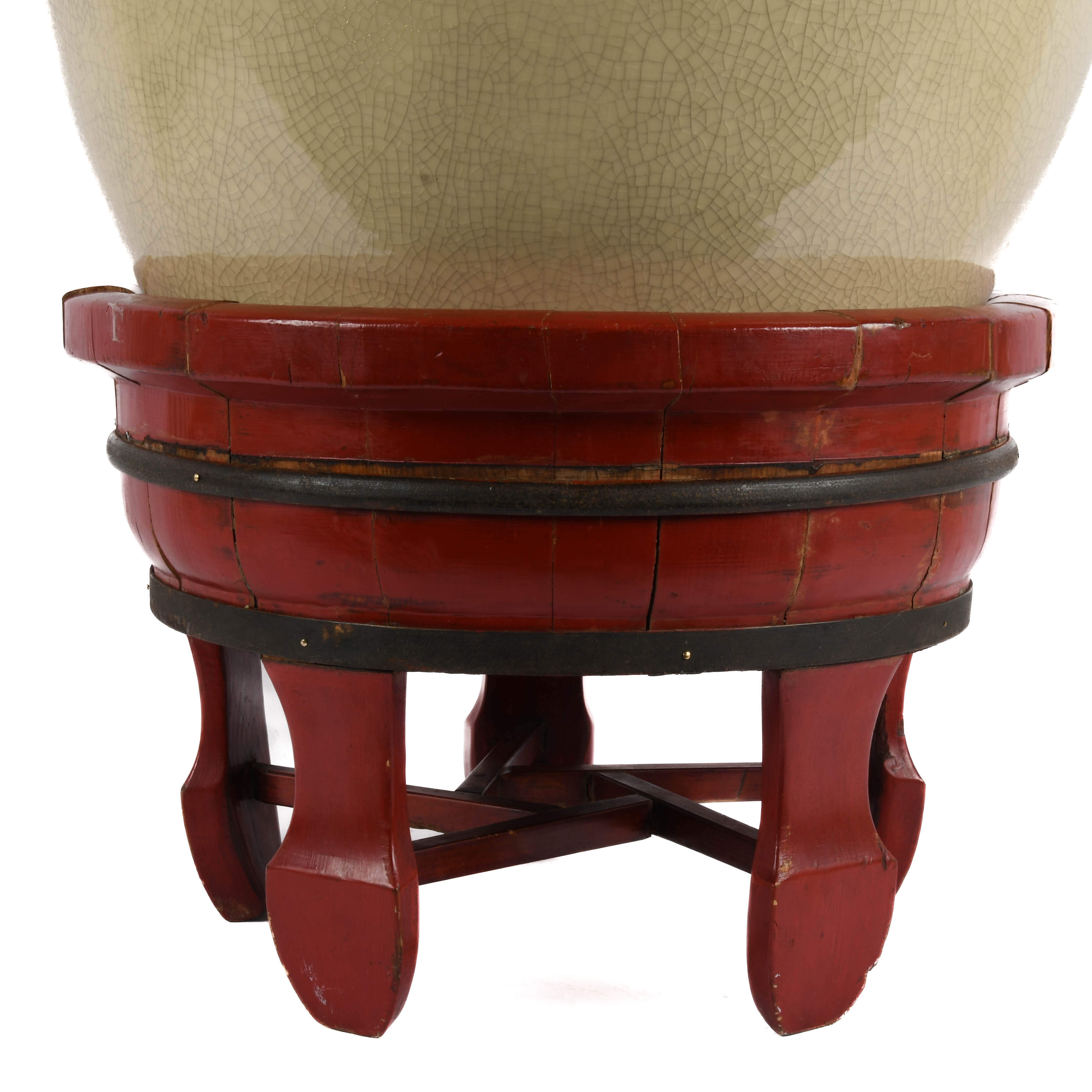 Large Ceramic Fishbowl Planter on Wood Stand-4