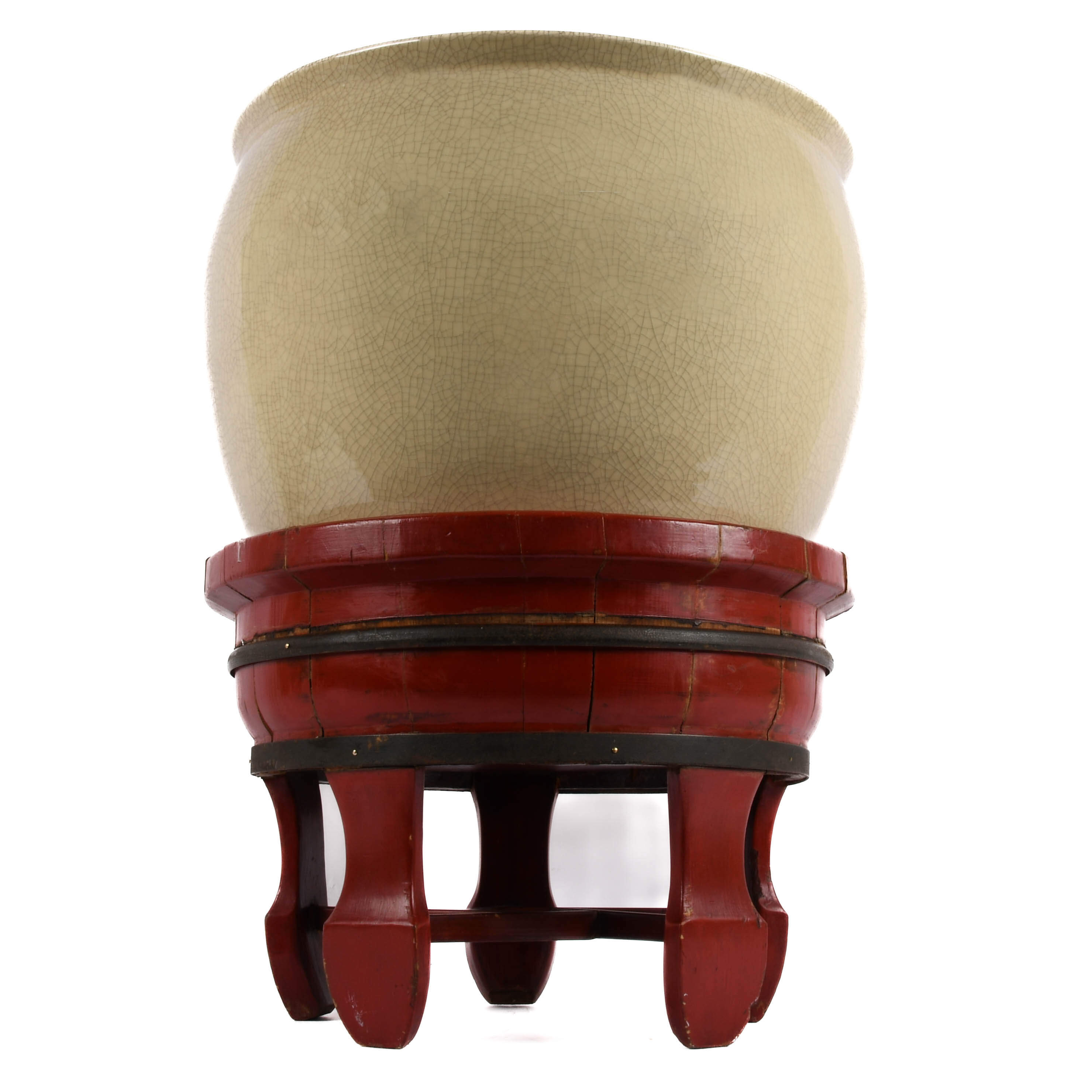 Large Ceramic Fishbowl Planter on Wood Stand-3