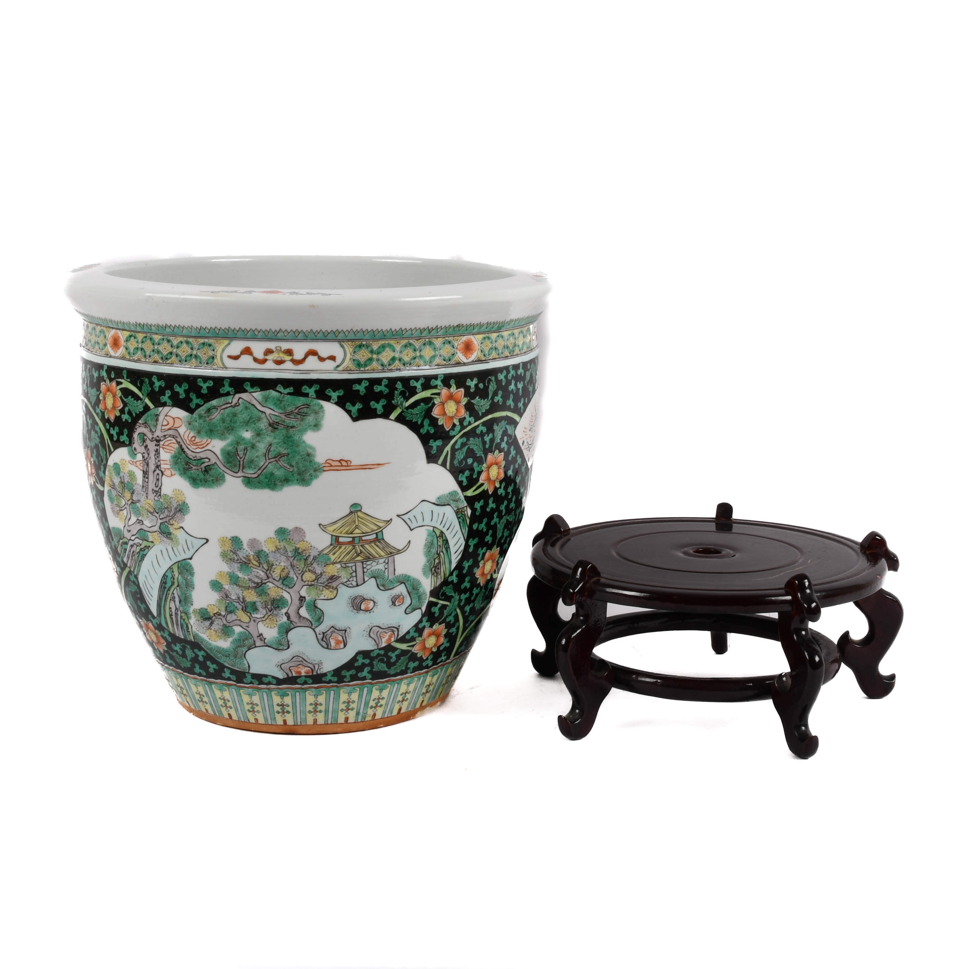 Chinese Famille Rose Porcelain Fishbowl Planter-5