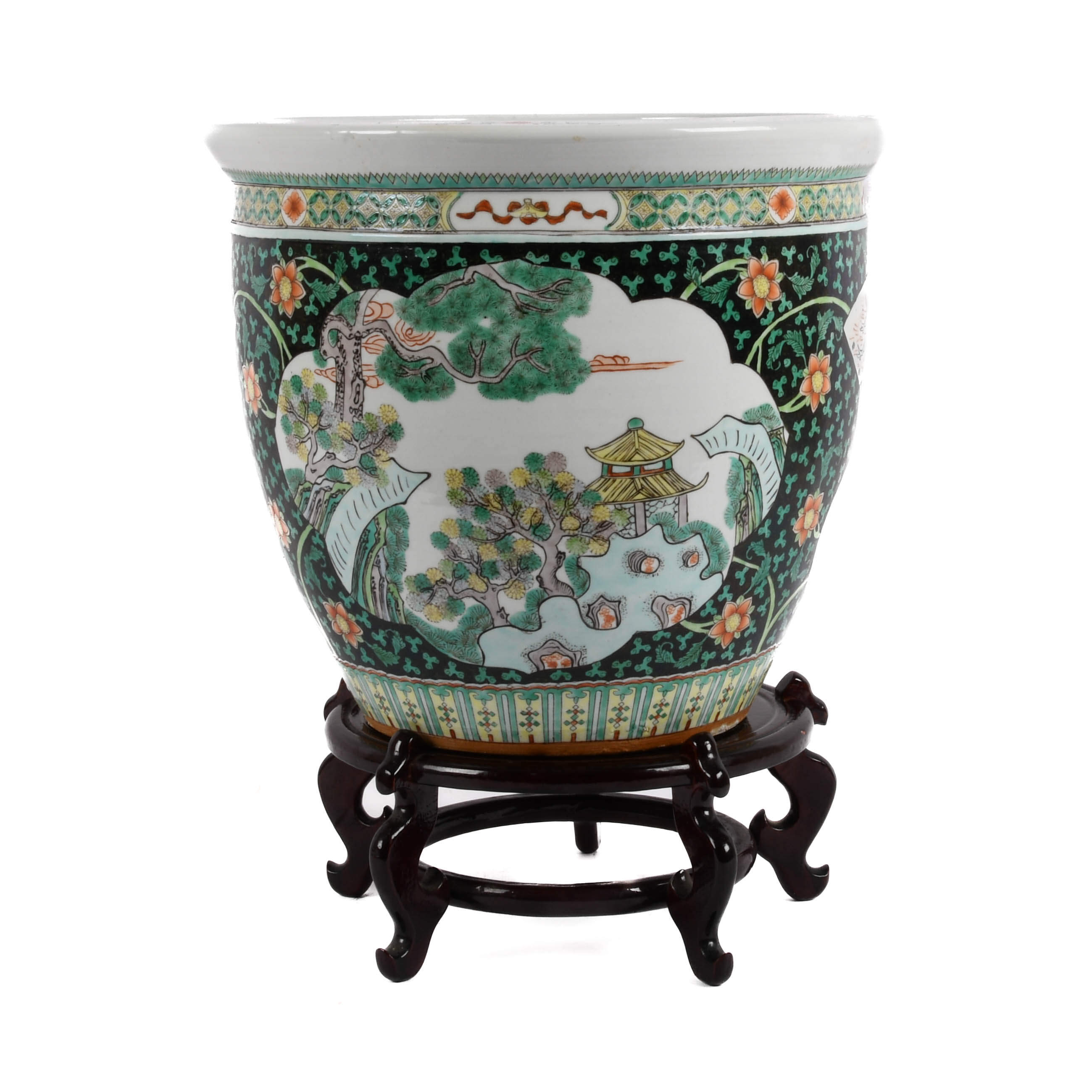 Chinese Famille Rose Porcelain Fishbowl Planter-4