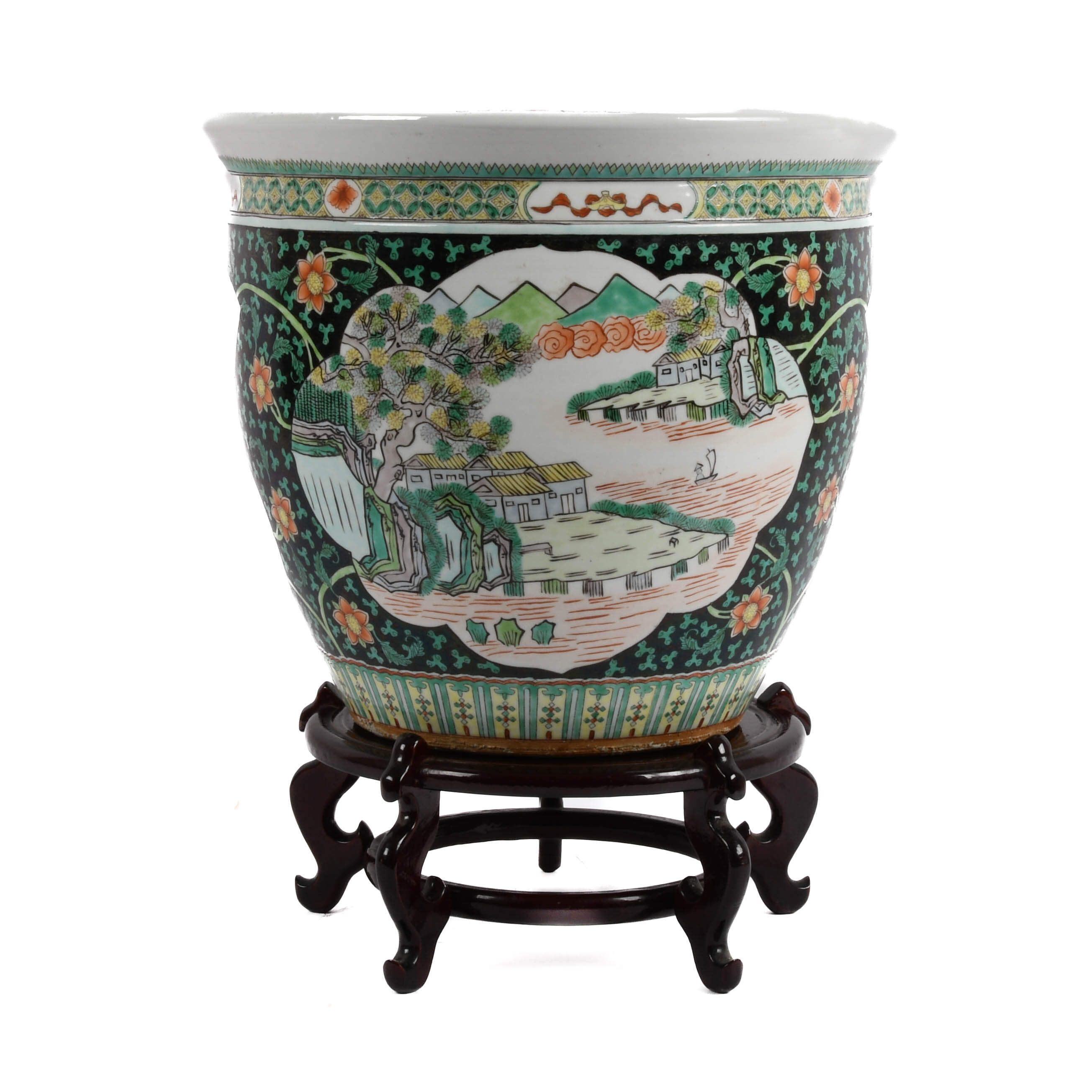 Chinese Famille Rose Porcelain Fishbowl Planter-1