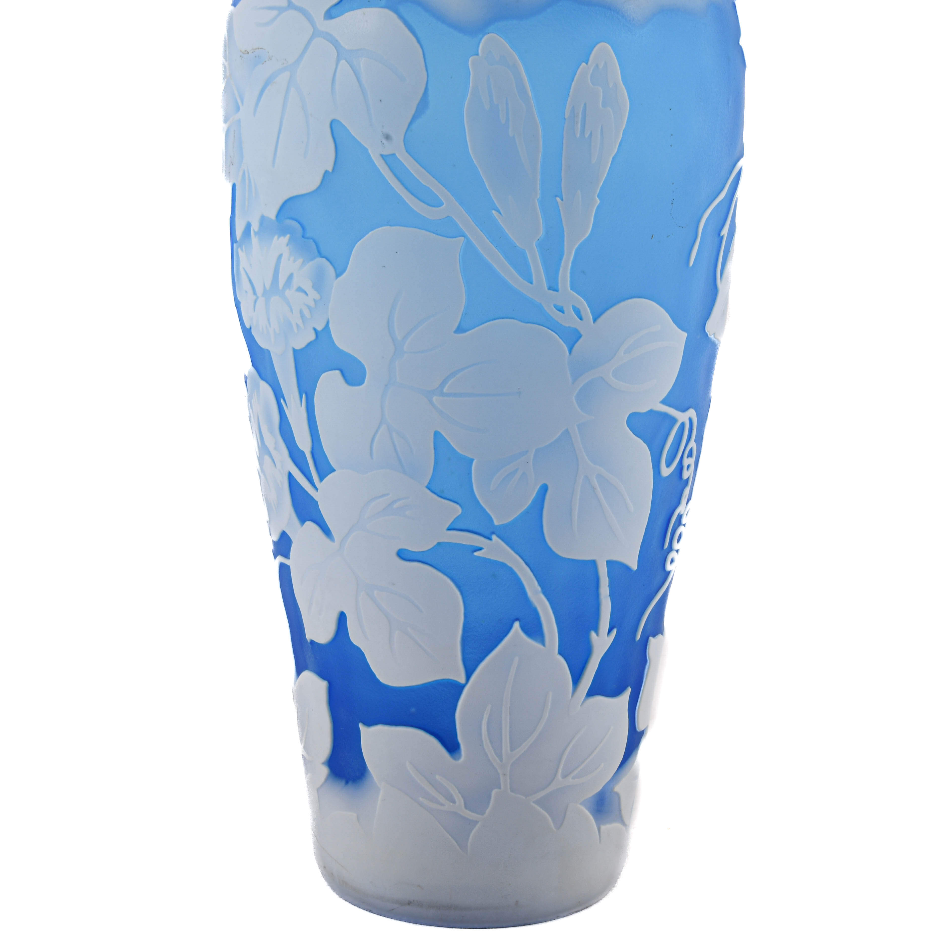 Signed Gallé Blue and White Glass Vase-3