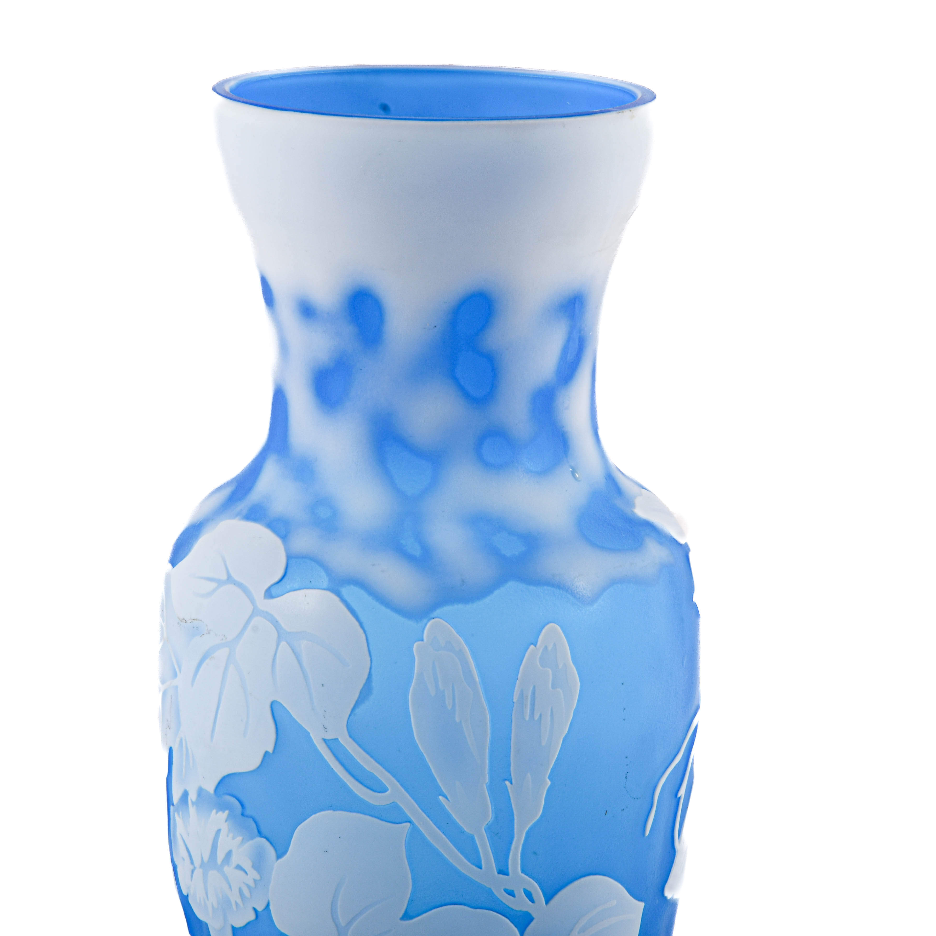 Signed Gallé Blue and White Glass Vase-2