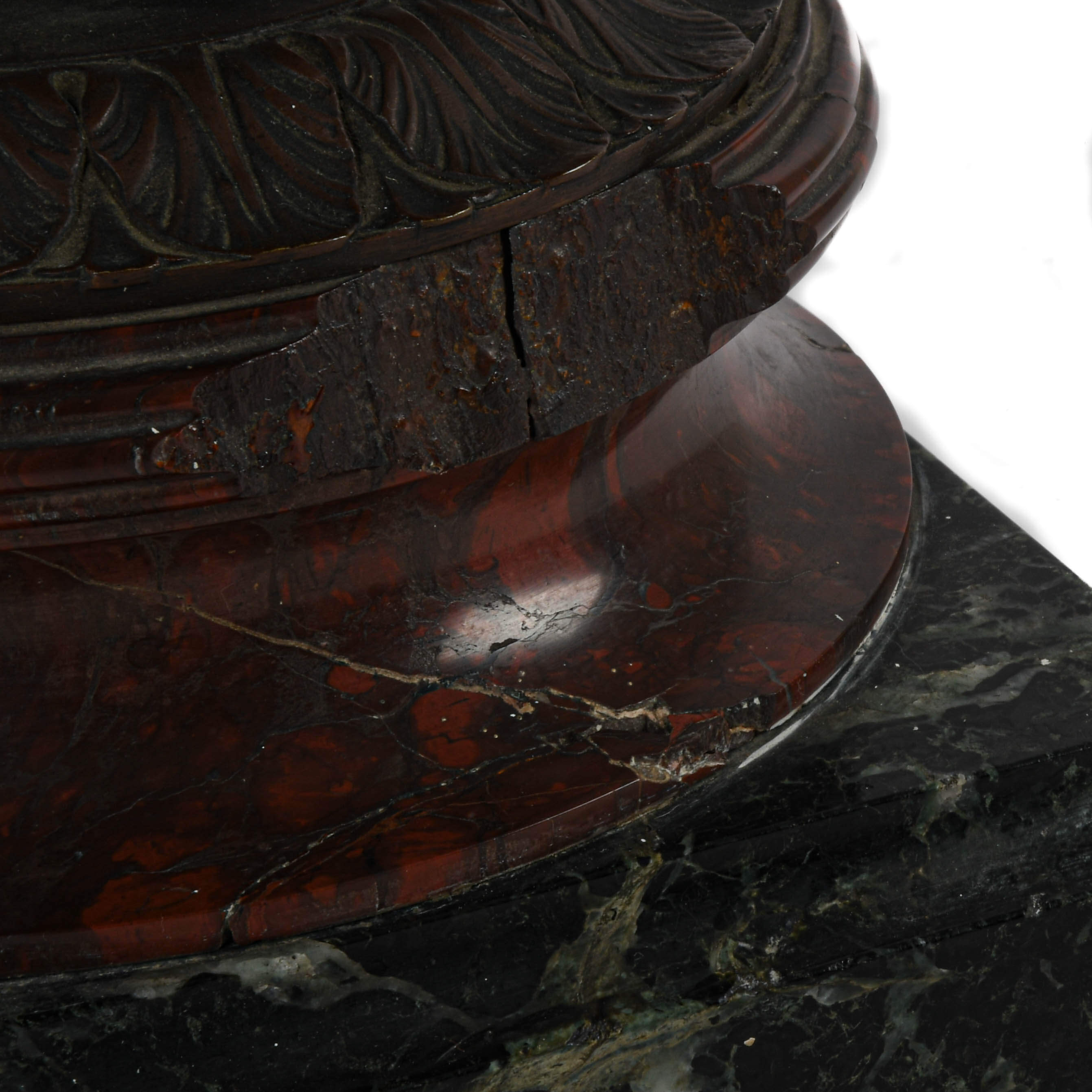 Antique Pair of Urns with Sphinx Handled Bronzes on Marble Base-2