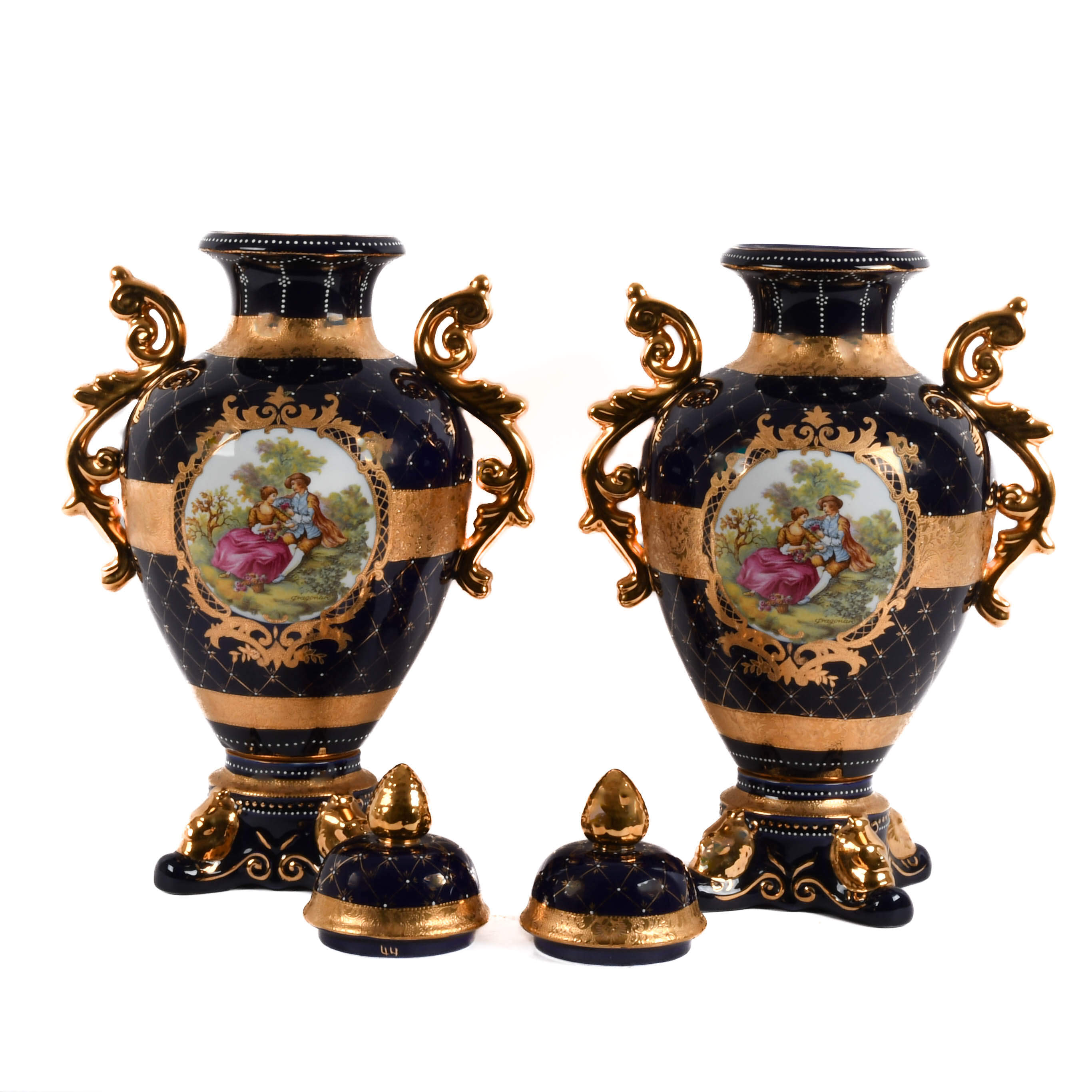 Pair of Porcelain Limoges Urns and Lids-2