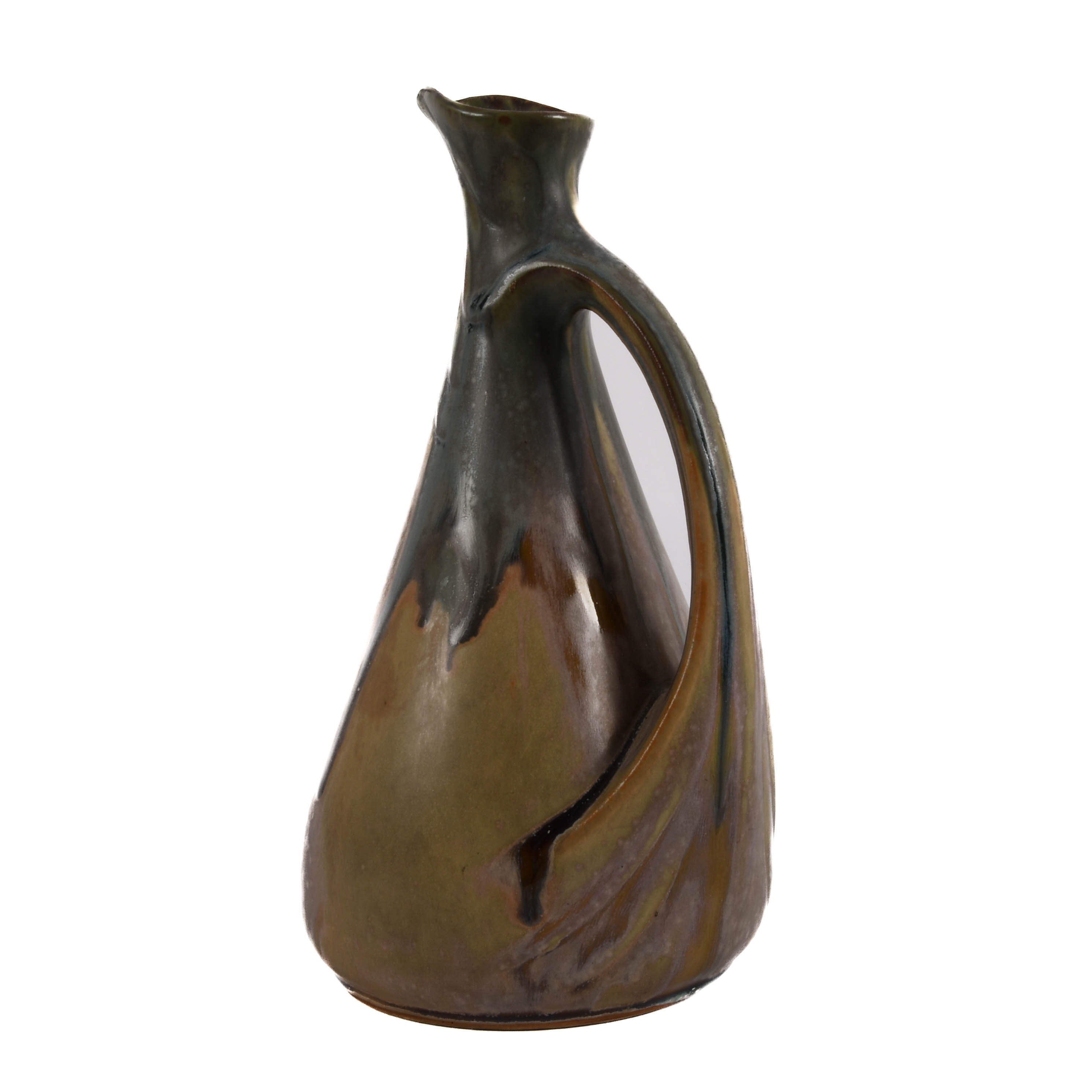 Antique French Art Deco Denbac Drip Glaze Pitcher-4