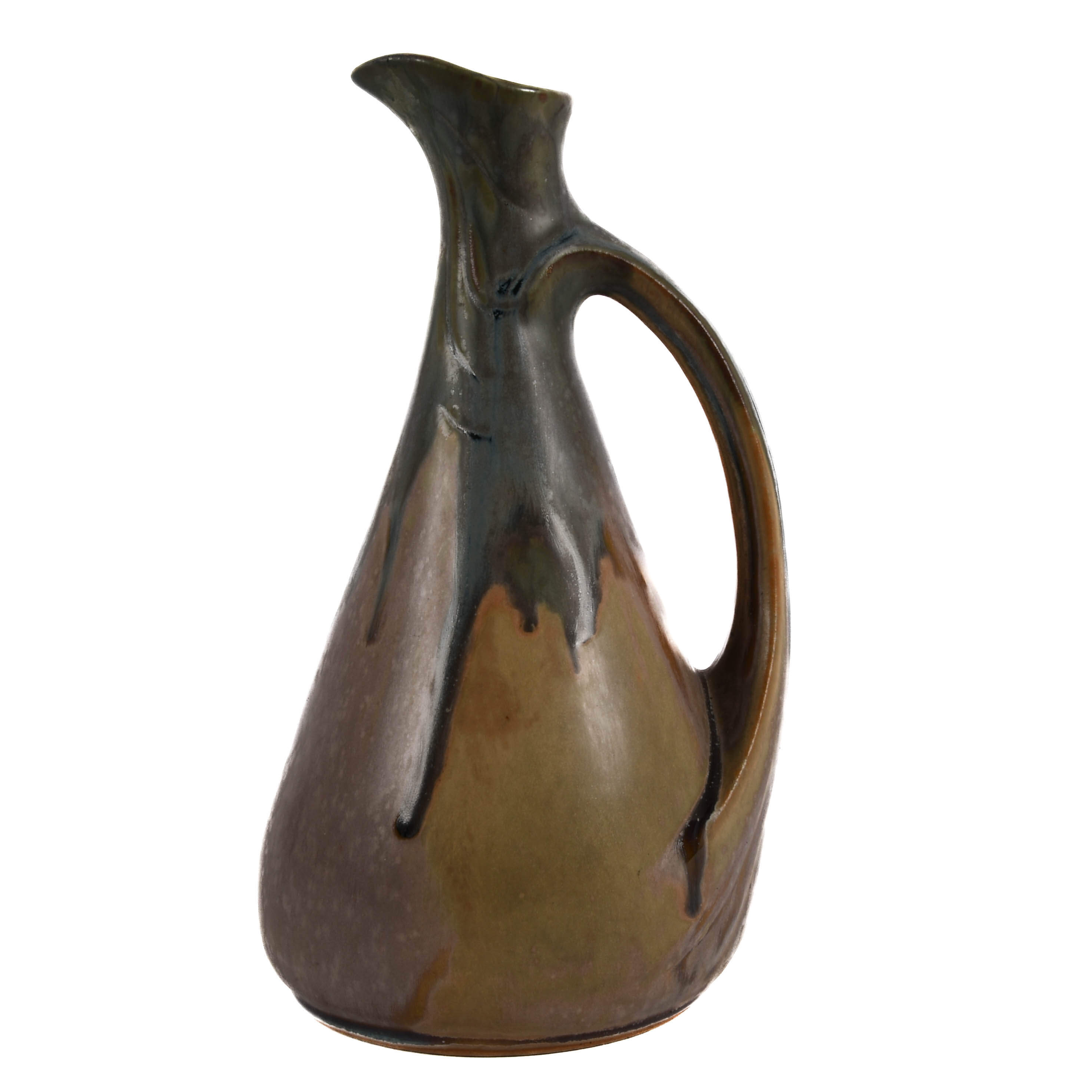 Antique French Art Deco Denbac Drip Glaze Pitcher-3