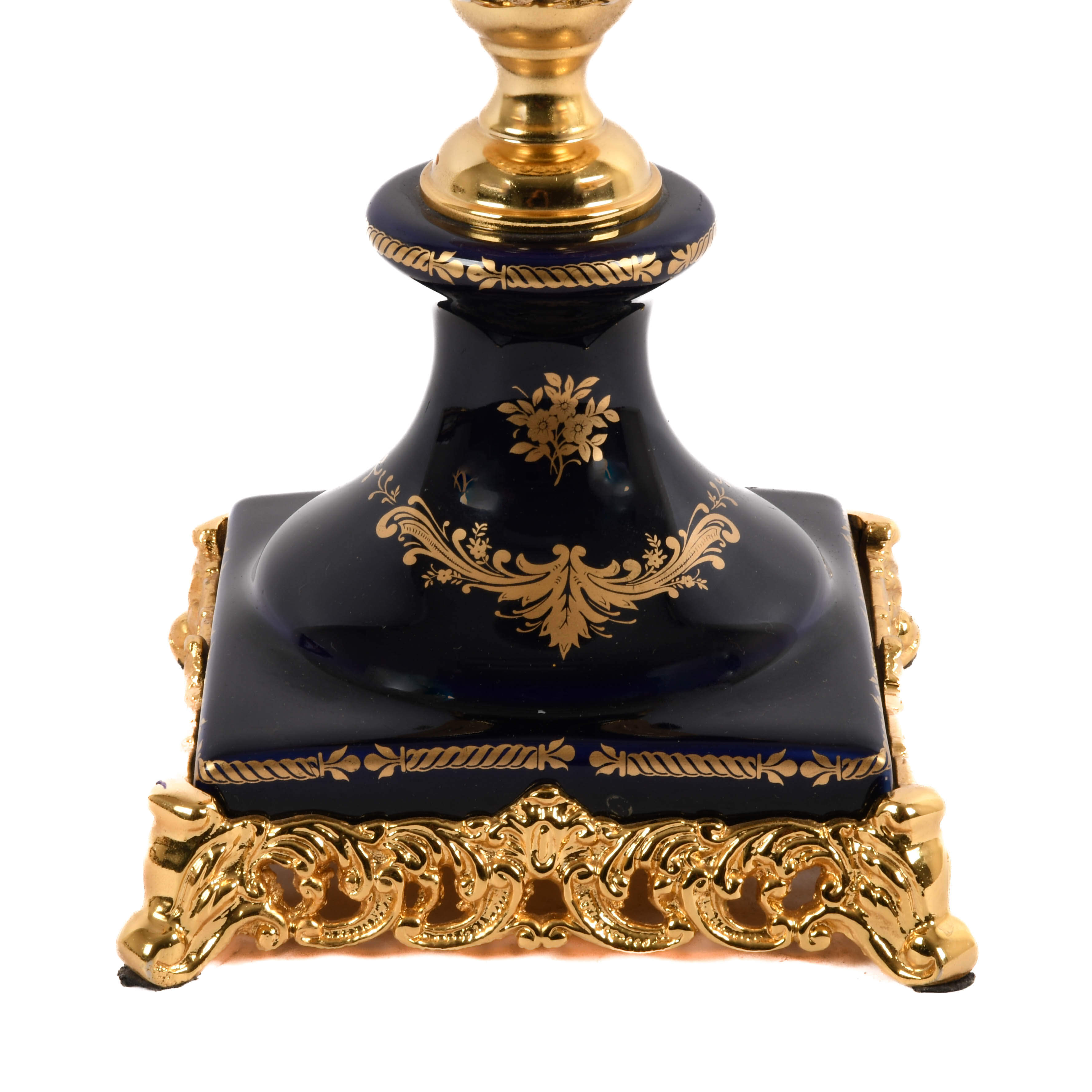 Large Decorated Limoges-Style Porcelain and Brass Vase-3