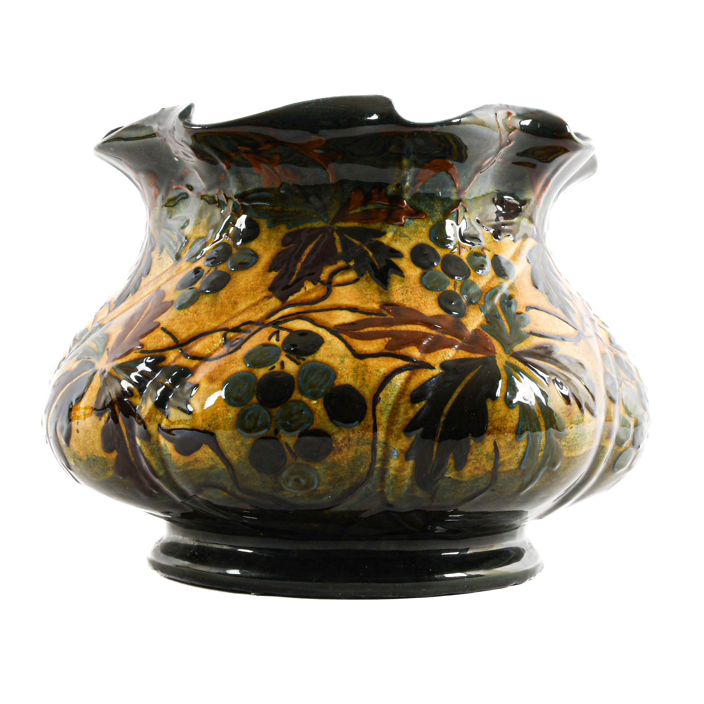 Antique Majolica Grape and Vine Glaze Planter-3