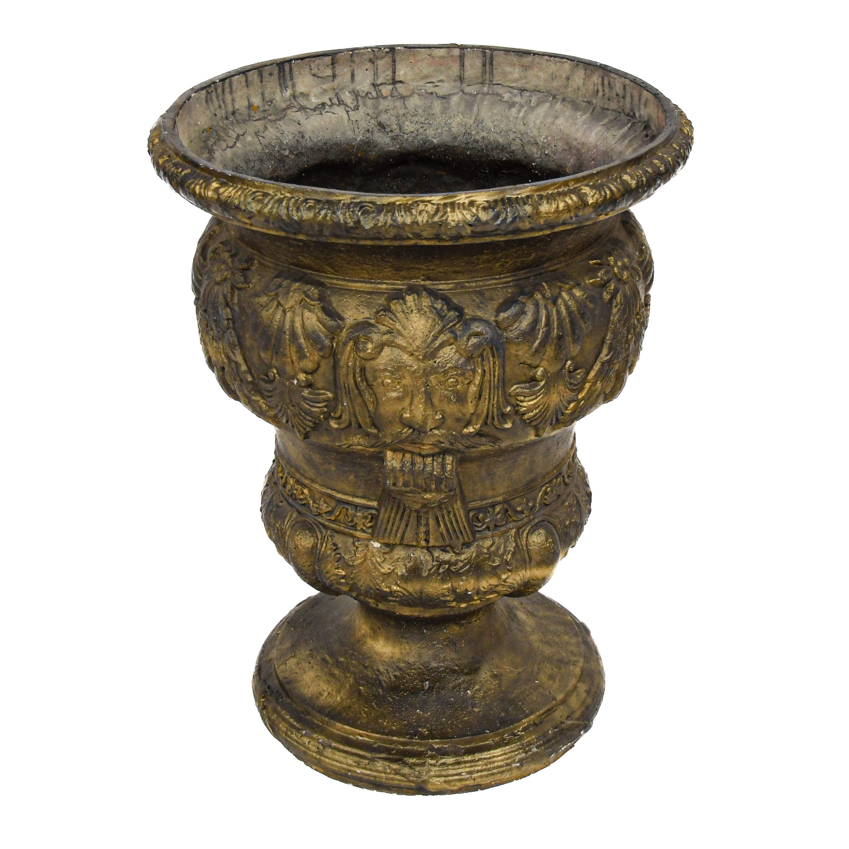 Ornamental Gilt Urn with Classical Faces and Acanthus Detail-1