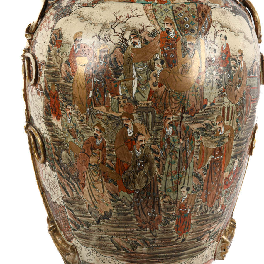 Palatial Satsuma Covered Figural Floor Vase-3