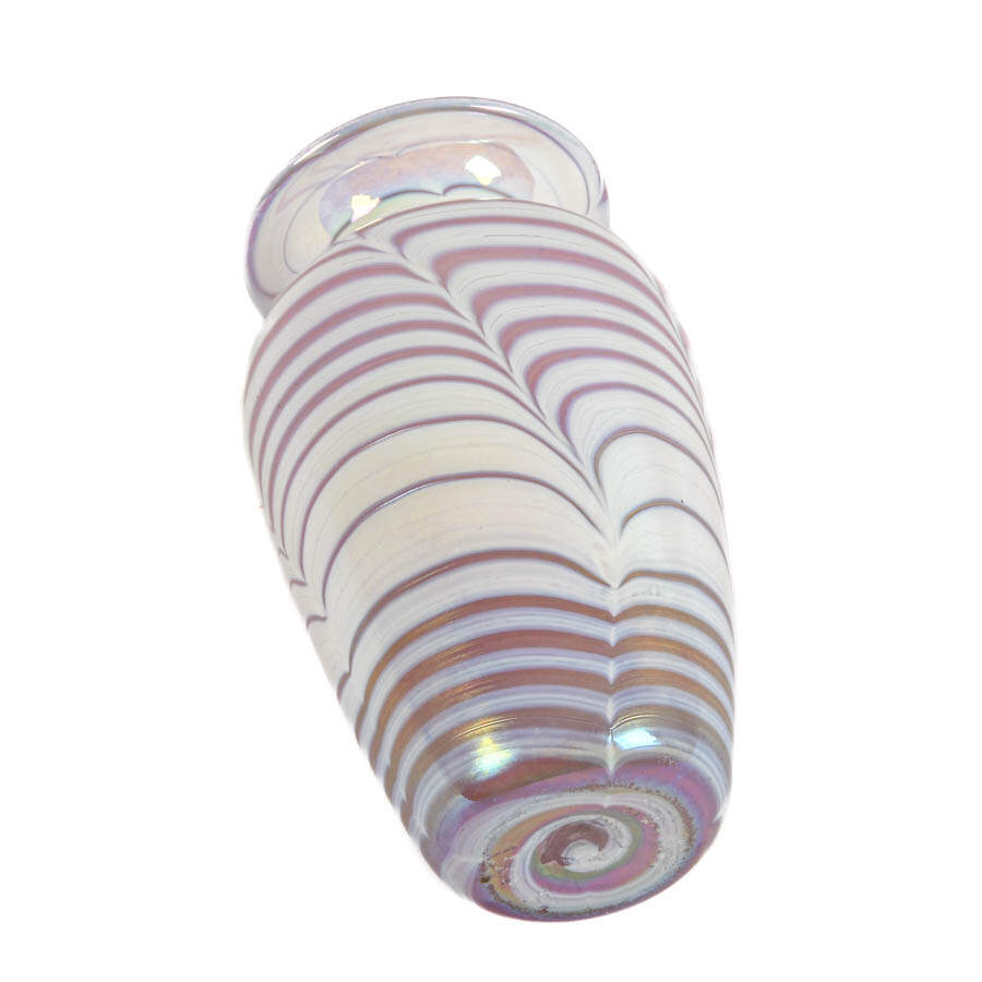 Iridescent Pink and White Art Glass Vase-4