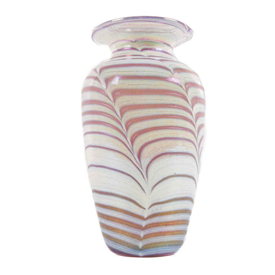 Iridescent Pink and White Art Glass Vase-2
