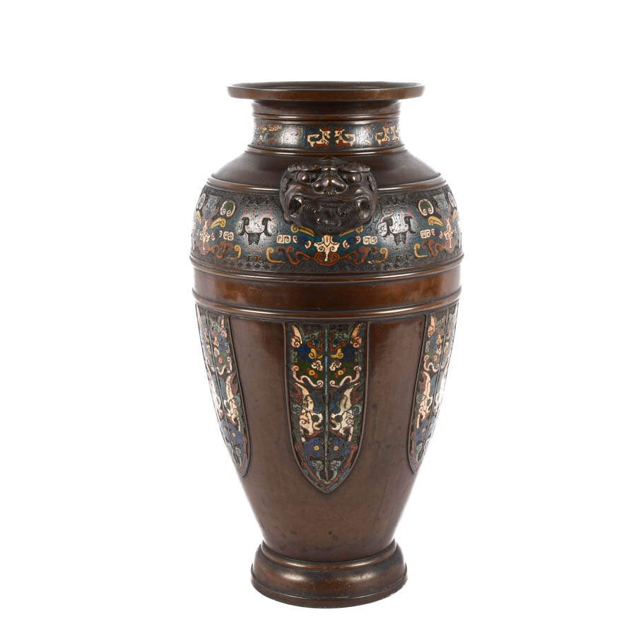 Large Bronze and Champlevé Floor Vase-4