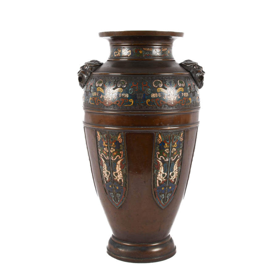 Large Bronze and Champlevé Floor Vase-1
