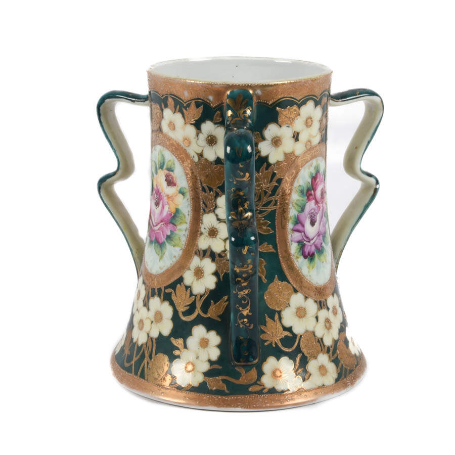 Oversized Victorian Hand-Painted Floral Loving Cup-2