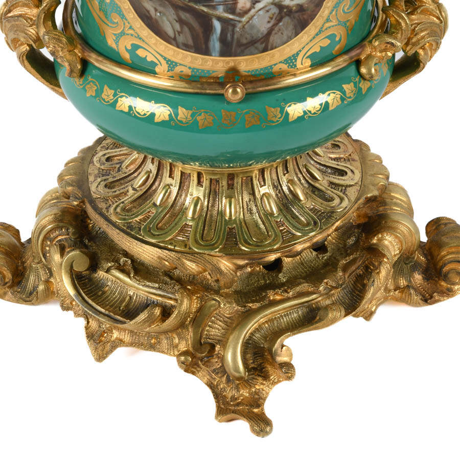 Antique Pair of Gilt Bronze and Sèvres-Style Hand-Painted Urns-3