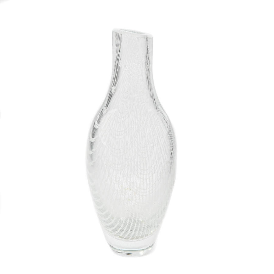Mid-Century Modern Harrachov Latticino Glass Vase-3