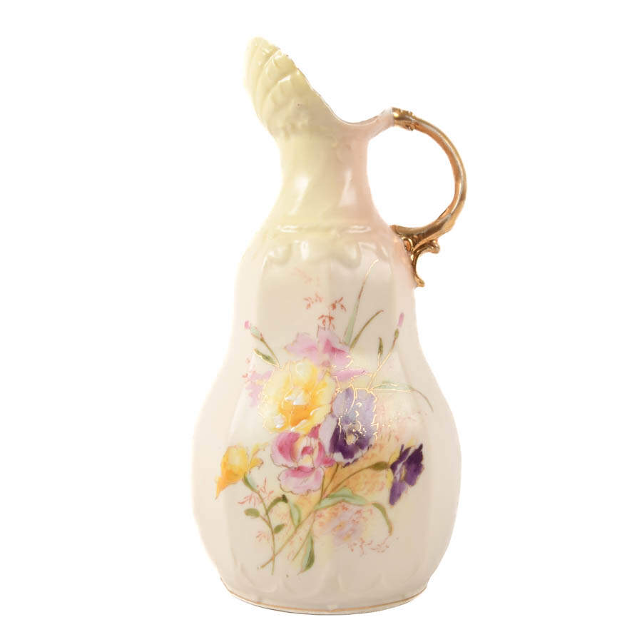 Floral Hand-Painted Porcelain Ewer with Shell Motif-6