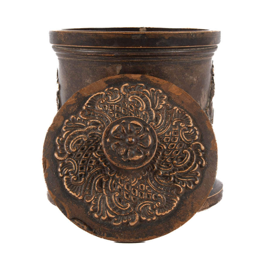 Antique Lidded Pottery Caddy with Resting Deer Motif-5