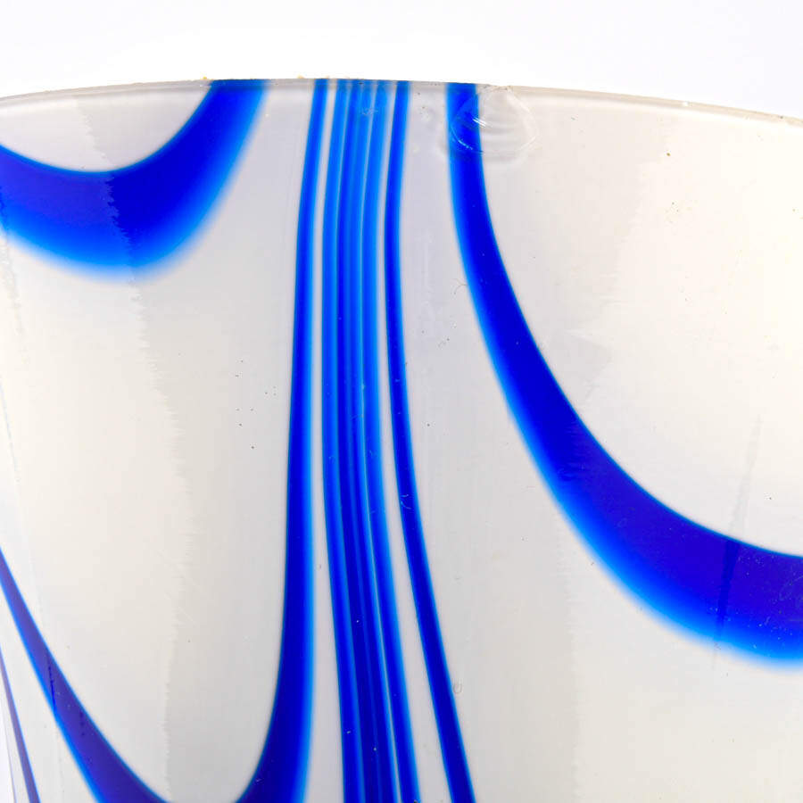 Hand-Blown Blue and White Swirl Art Glass Vase-5