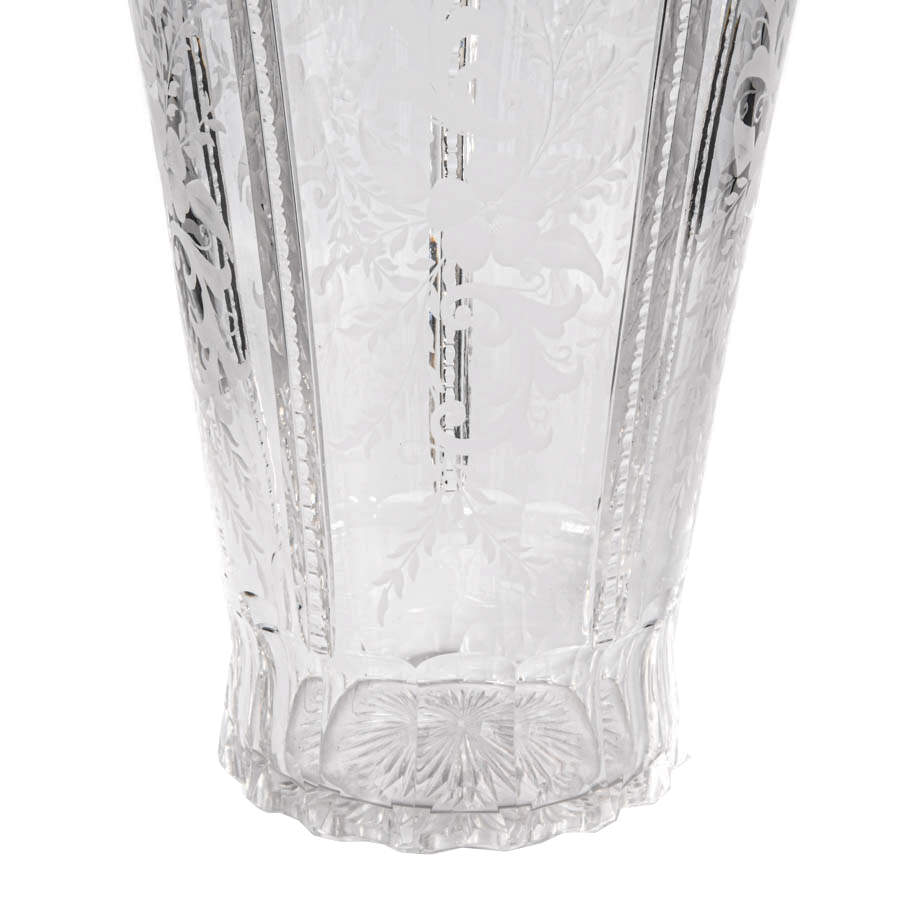 Antique Cut Crystal and Floral Etched Vase-4