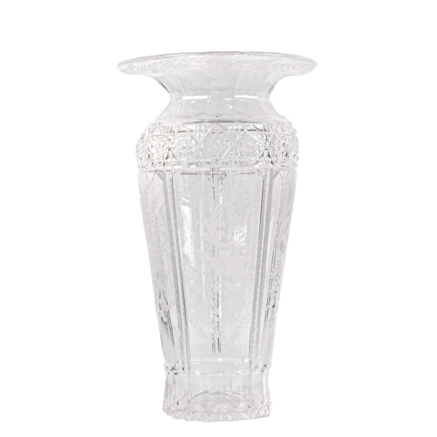 Antique Cut Crystal and Floral Etched Vase-1