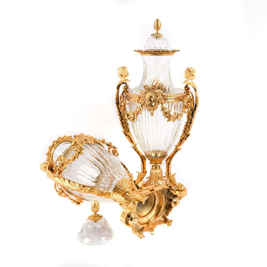 Matched Pair of Baccarat Gilt Bronze and Figural Urns-8