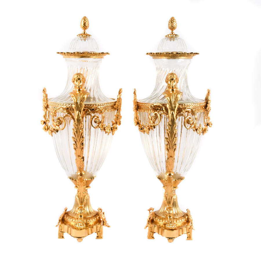 Matched Pair of Baccarat Gilt Bronze and Figural Urns-7